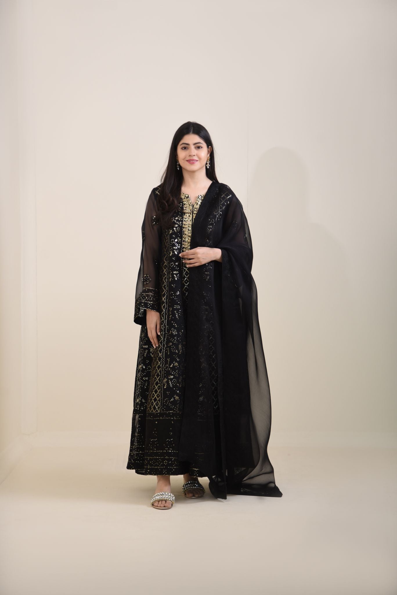 Black Chikankari Kalidaar
