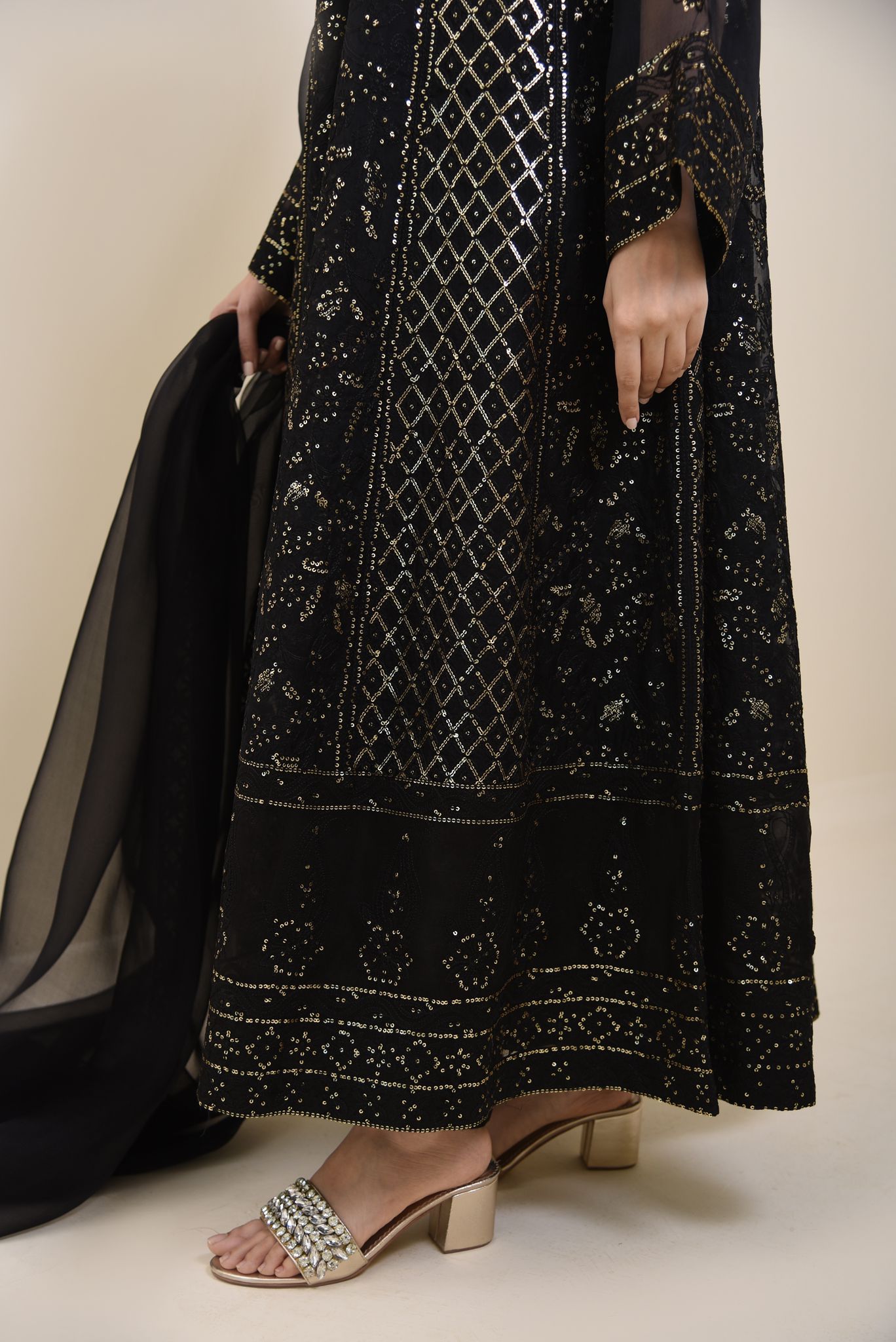 Black Chikankari Kalidaar