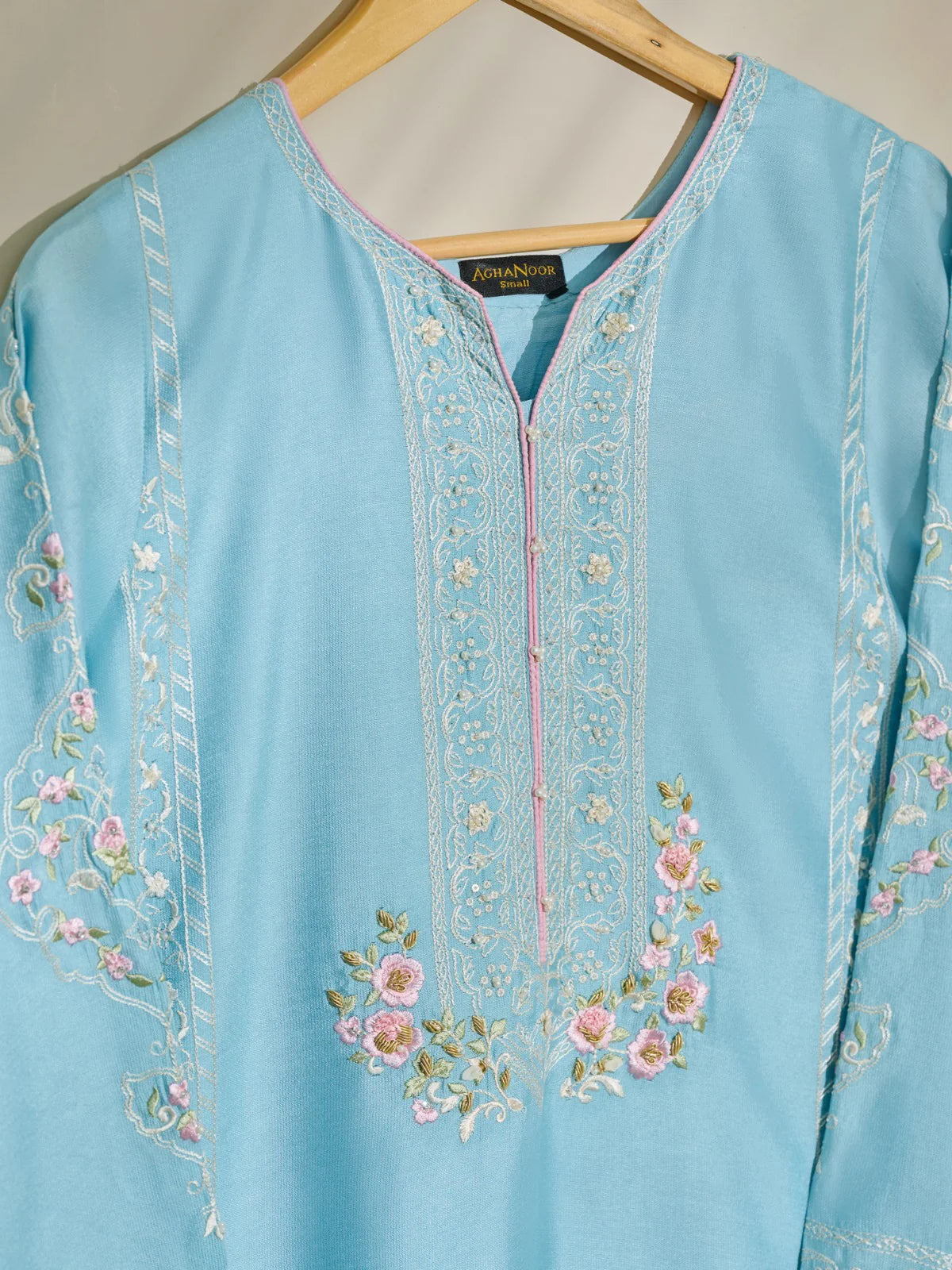 2 Piece- Pure Silk Net Embroidered Suit S110443 (RTS)