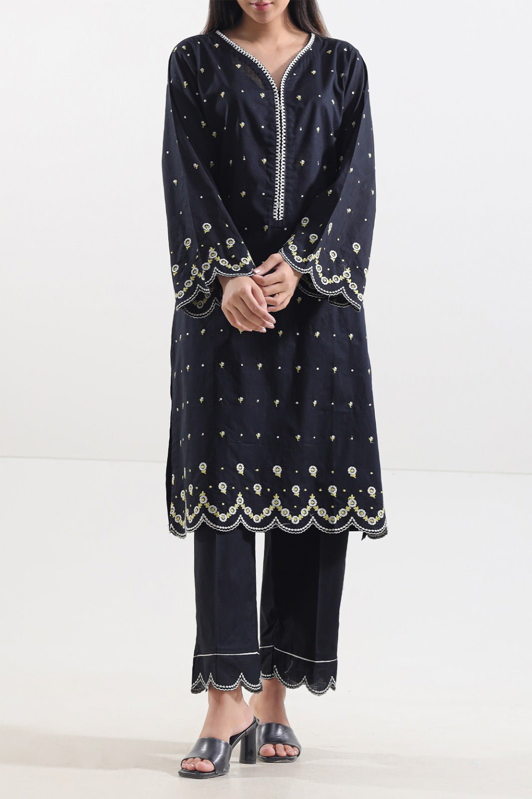 Solid Embroidered Slub Cotton Stitched 2 Piece (Shirt/Trouser)77577