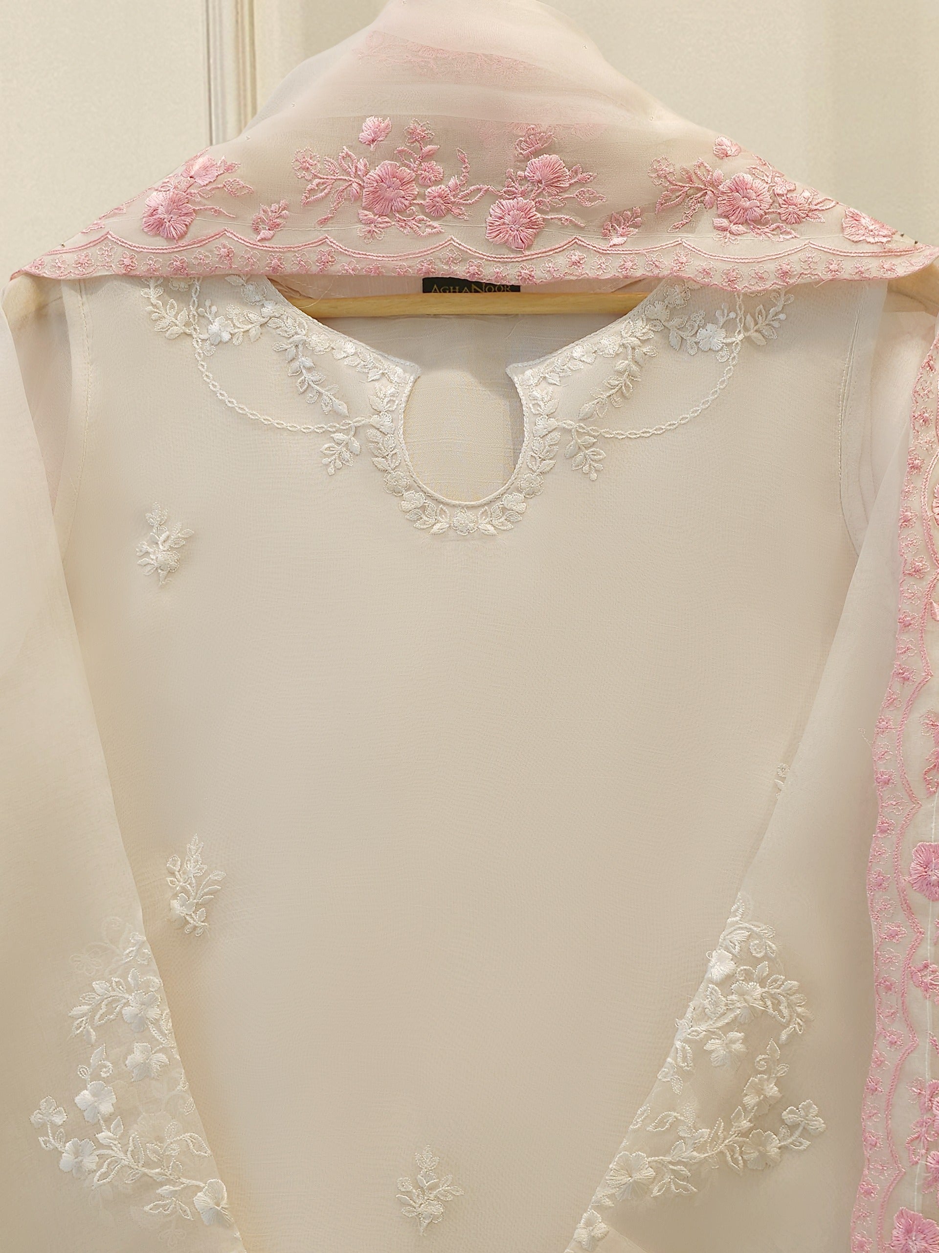 3 Piece - Pure Organza Embroidered Suit S112343