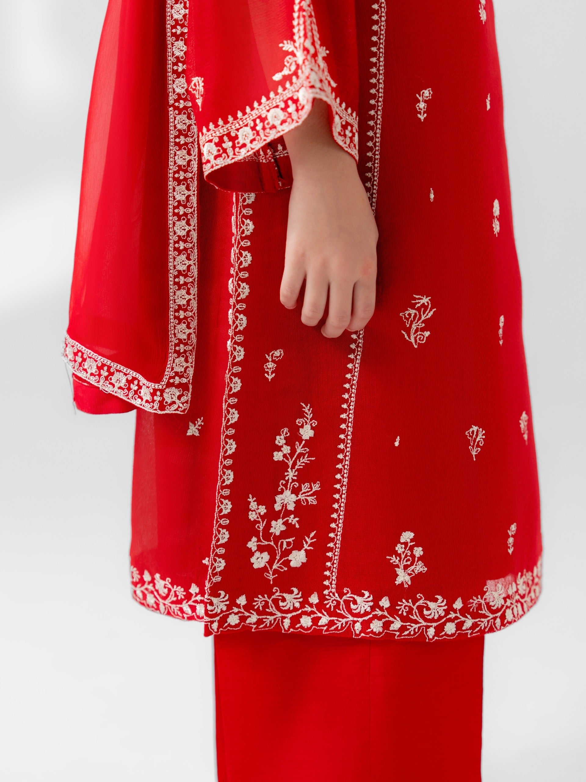 (Kids) 3 Piece - Embroidered Cotton Net Suit FKD-077