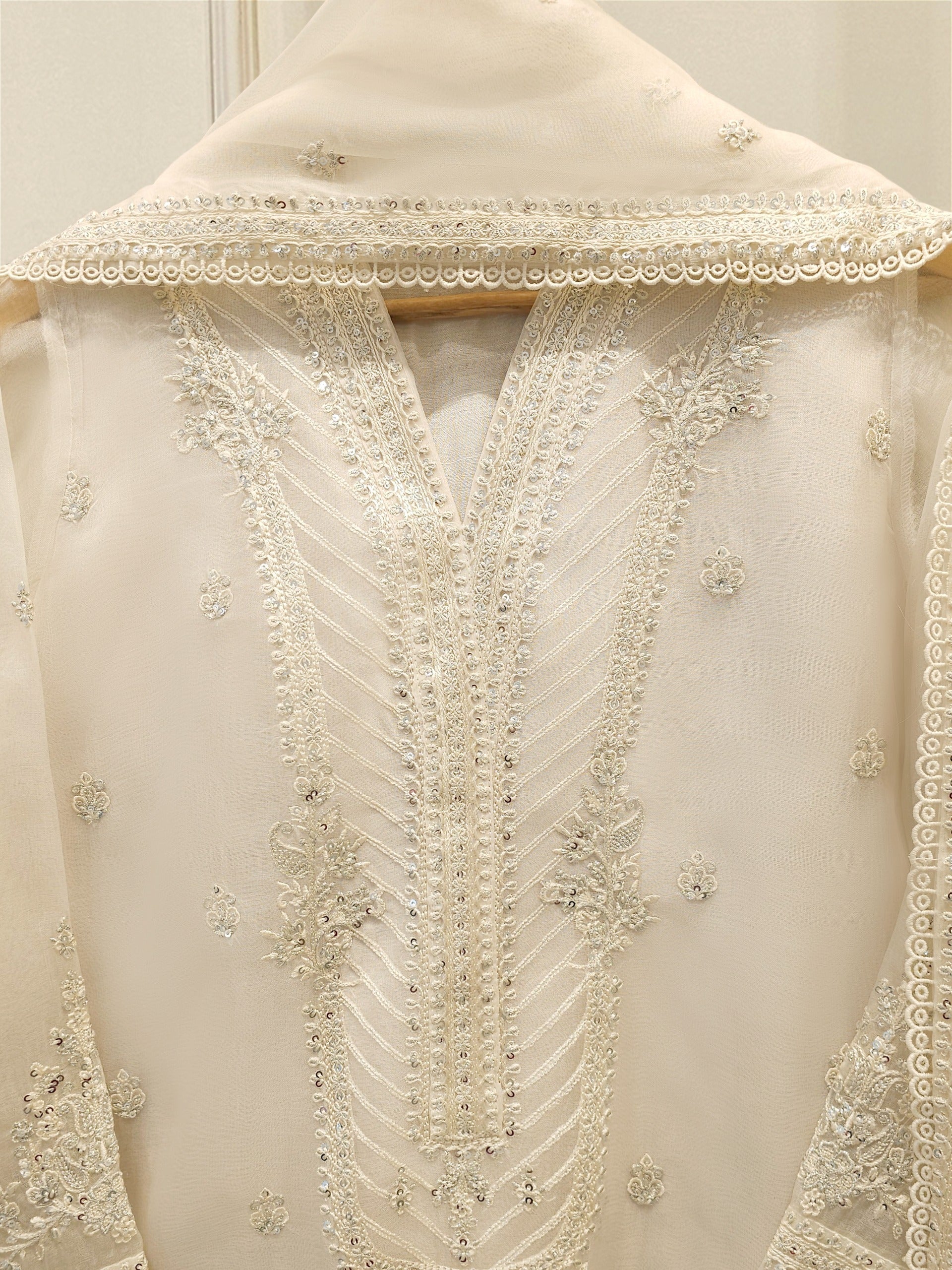 3 Piece - Pure Organza Embroidered Suit S112454