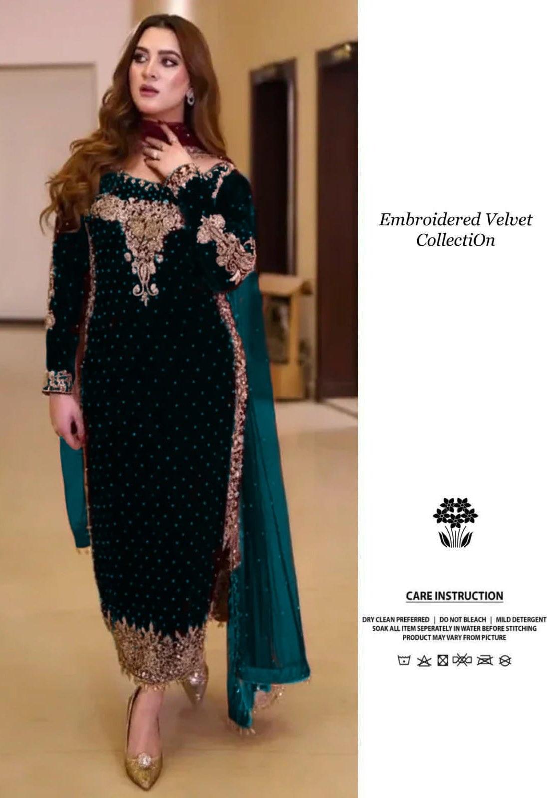 Poshkari Luxury Velvet Embroidered Collection Zinc