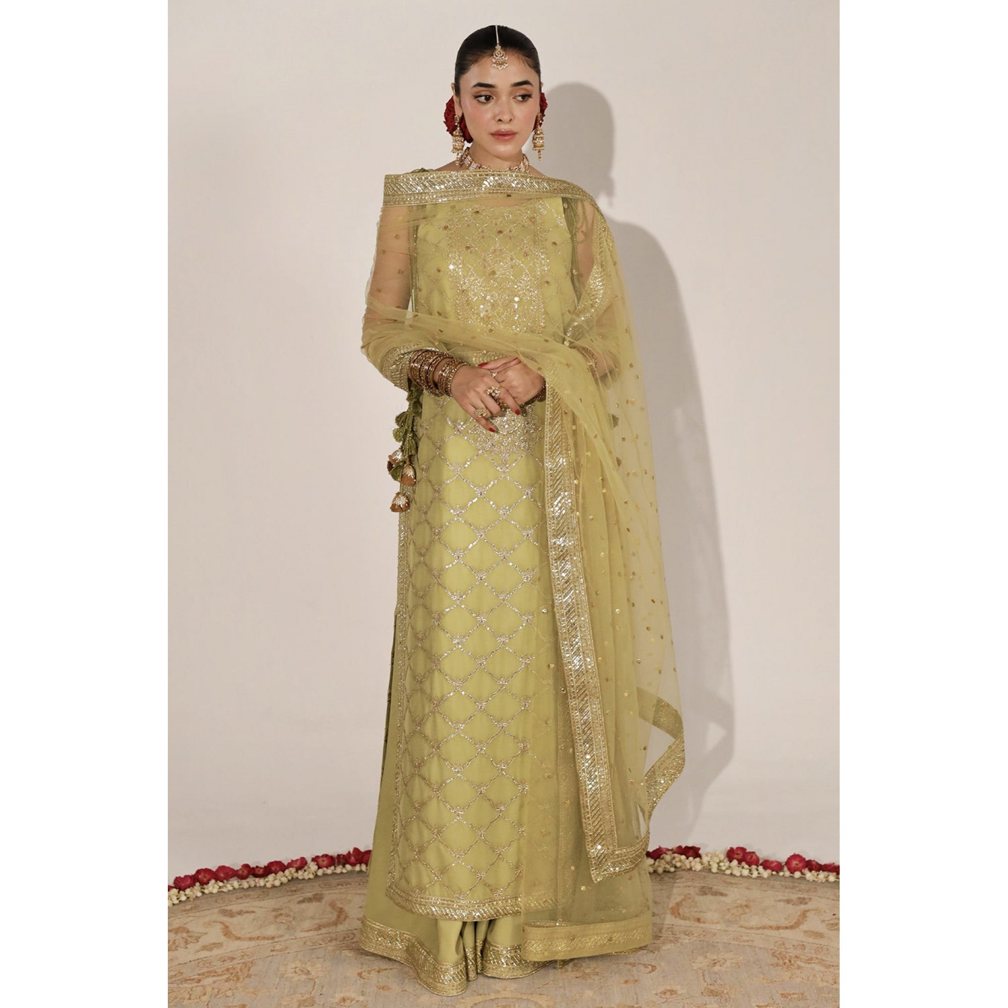 Pistachio Crystal 3 Piece Embroidered Luxury Pret