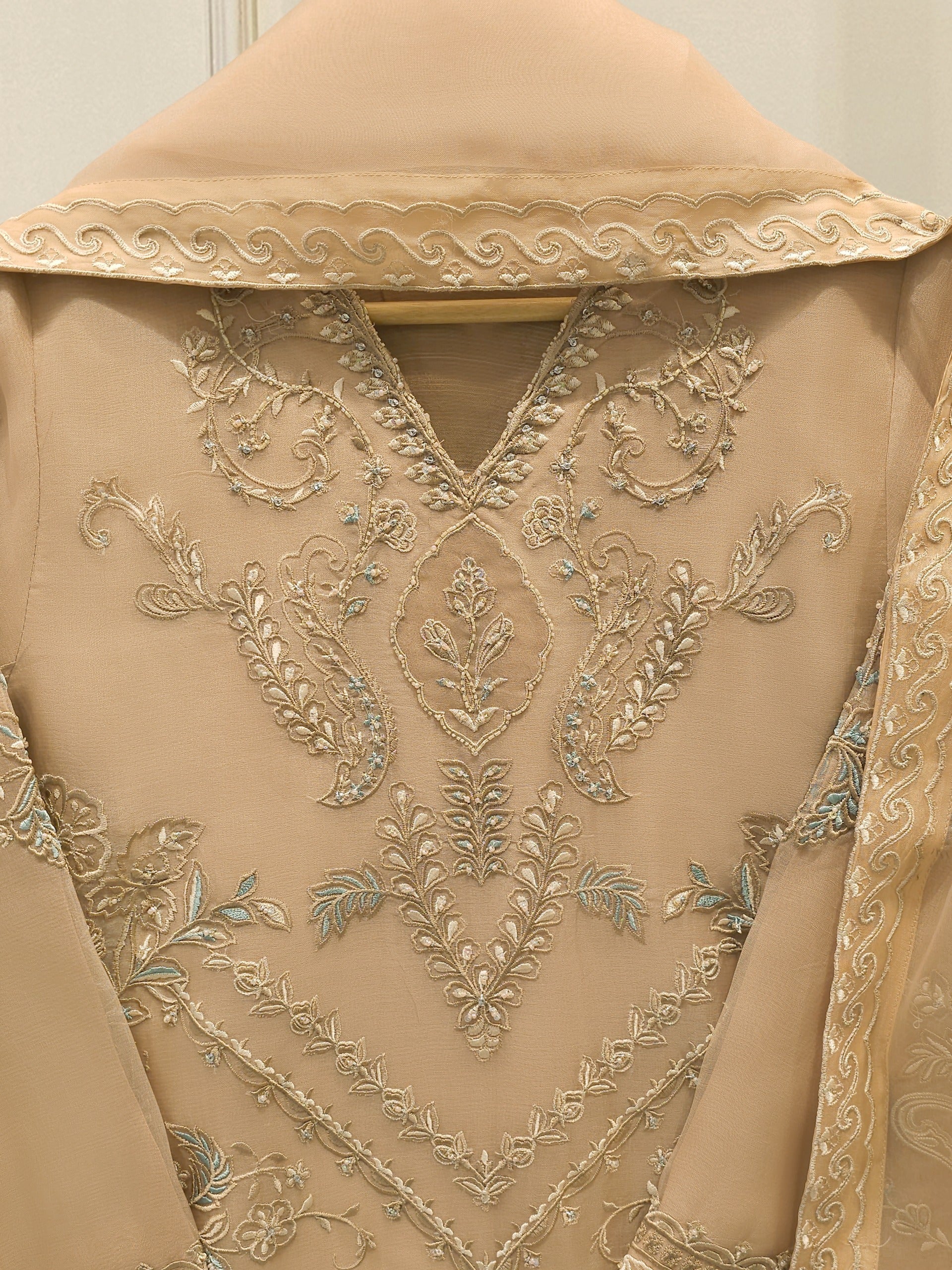 3 Piece - Pure Organza Embroidered Suit S112948