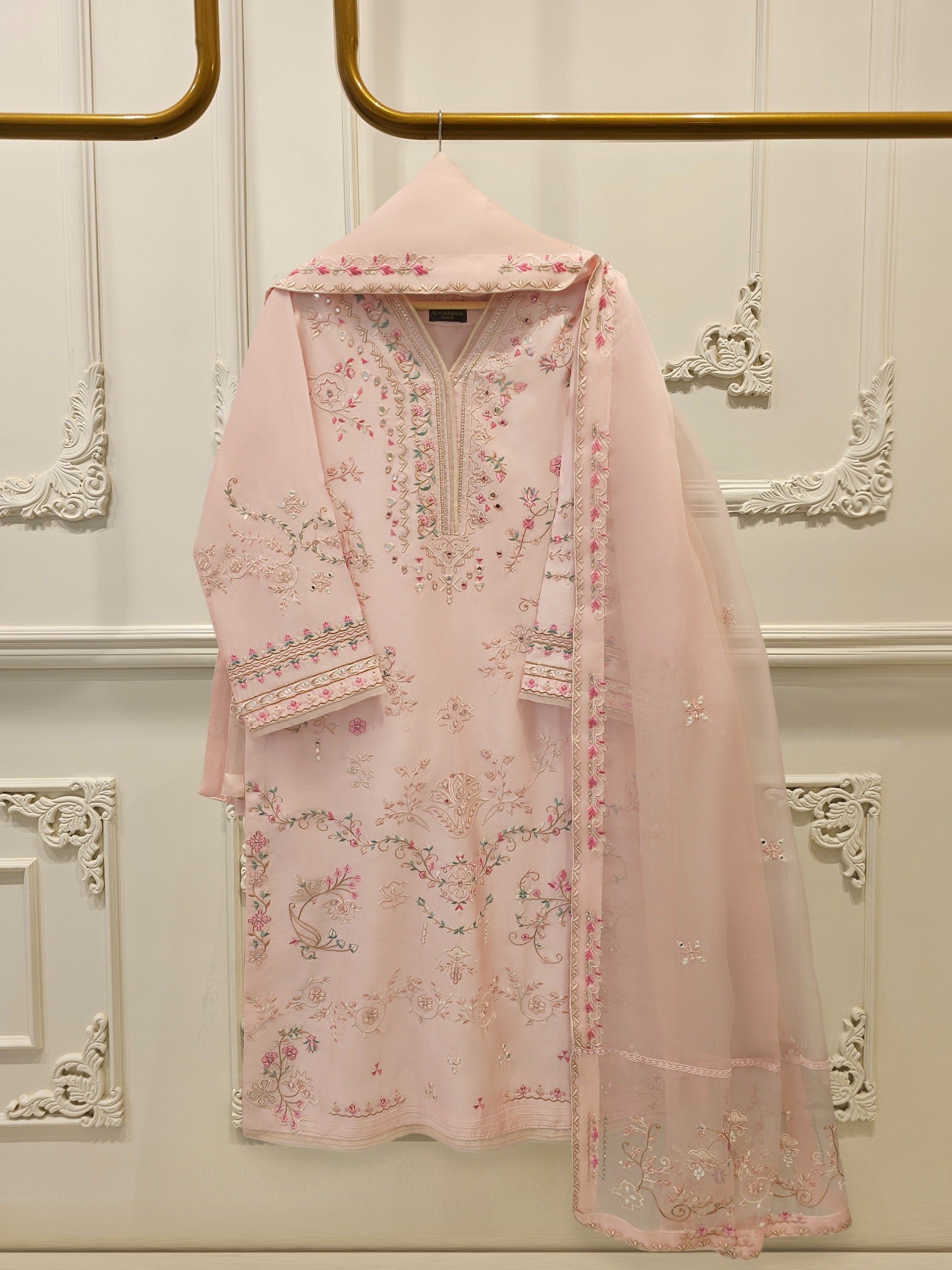 3 Piece- Pure Sheesha Silk Embroidered Suit S112990