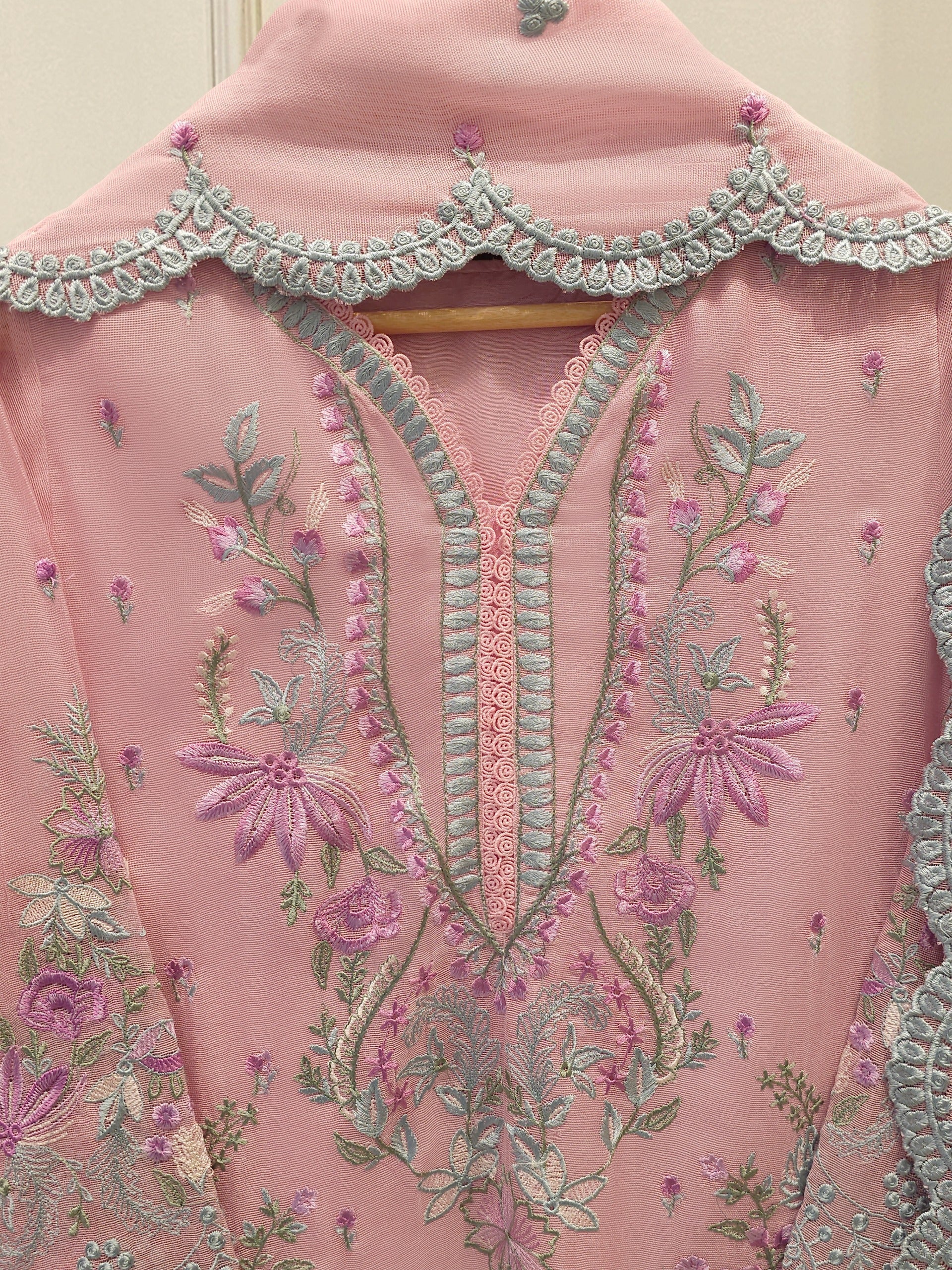 3 Piece - Pure Embroidered Cotton Net Suit S112986