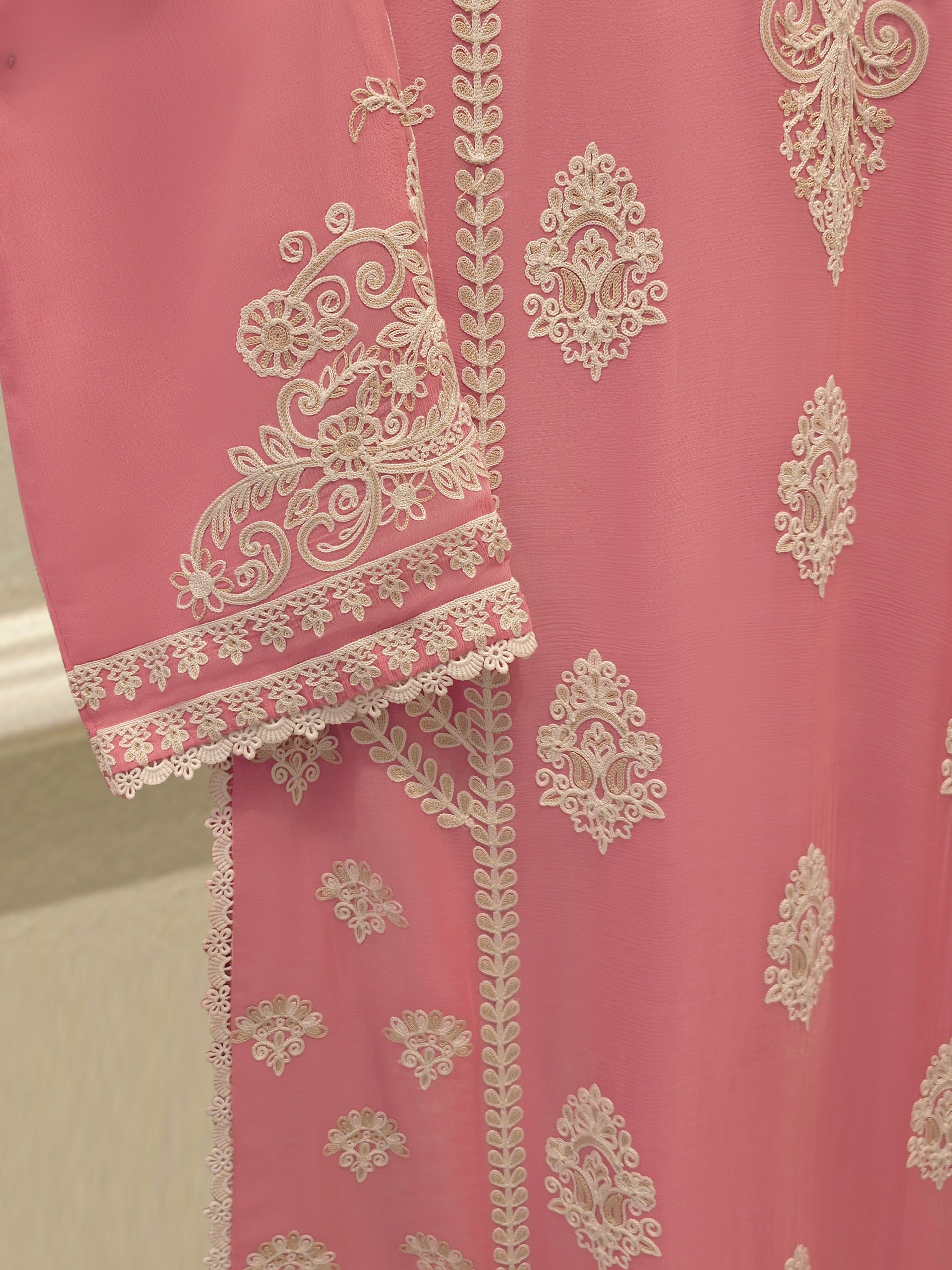 3 Piece - Pure Chiffon Embroidered Suit S113256