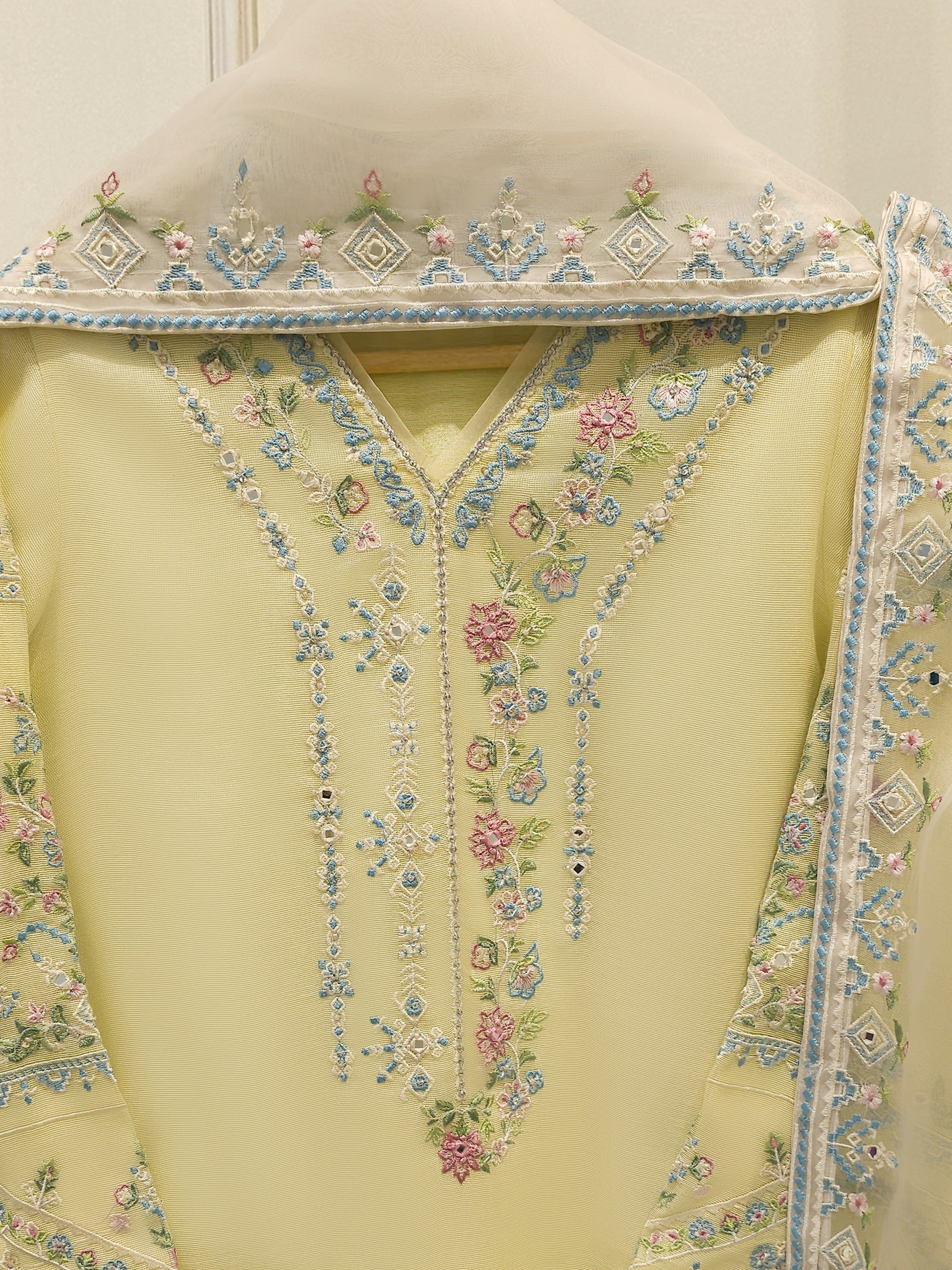 3 Piece - Pure Embroidered Cotton Net Suit S113239