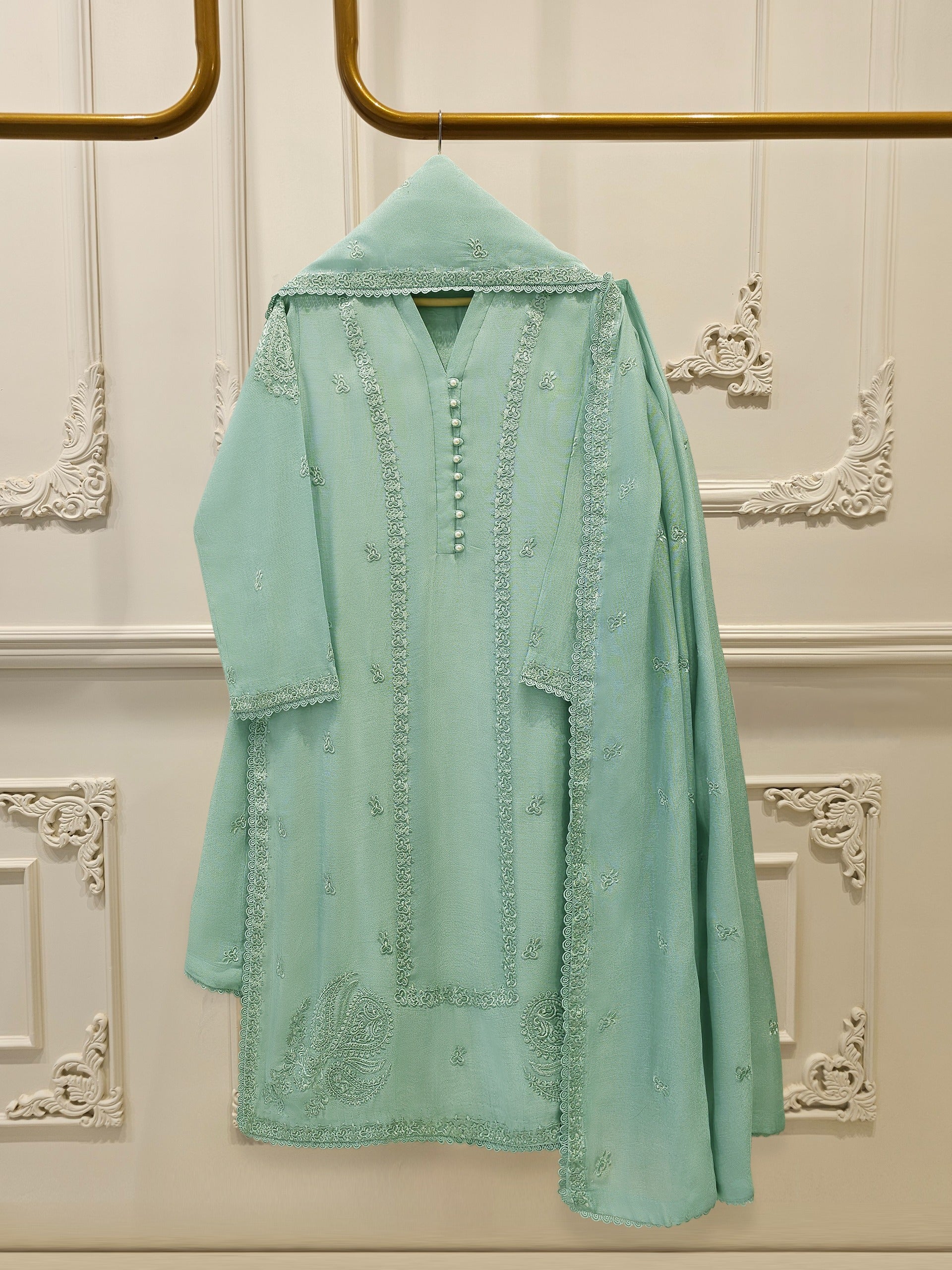 3 Piece - Pure Embroidered Cotton Net Suit S113911
