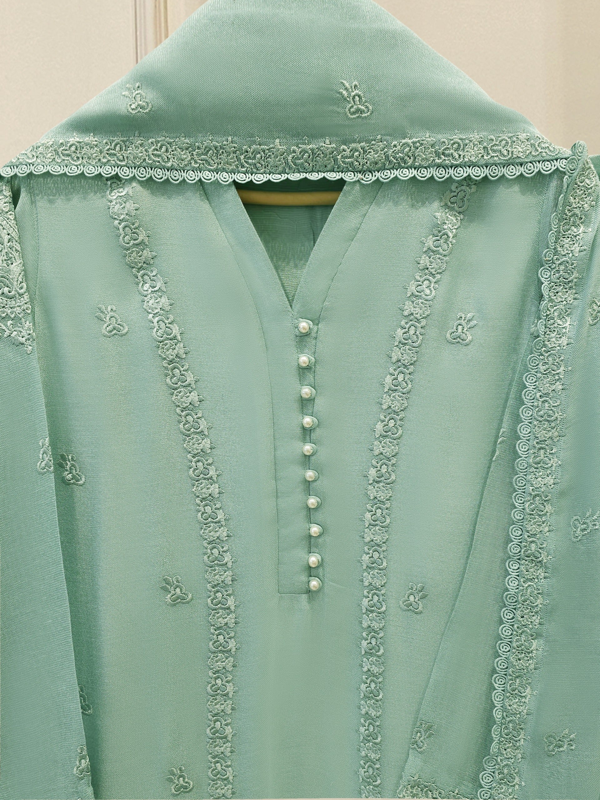 3 Piece - Pure Embroidered Cotton Net Suit S113911
