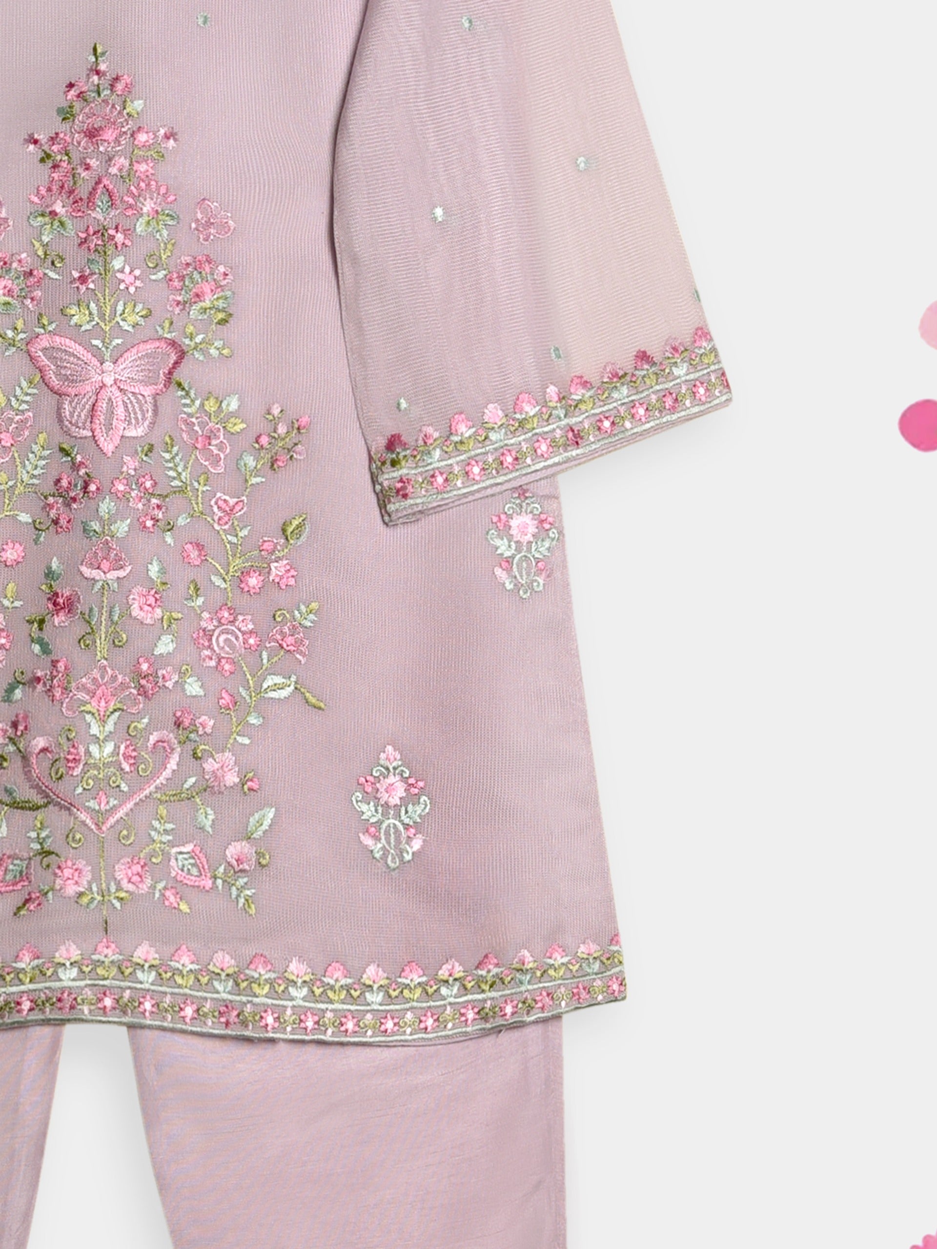(Kids) 2 Piece - Embroidered Cotton Net Suit KD096