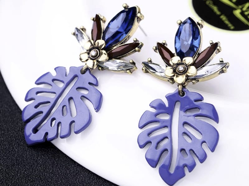 Diamante By Soeurs Blue And Brown Leave Zirconia