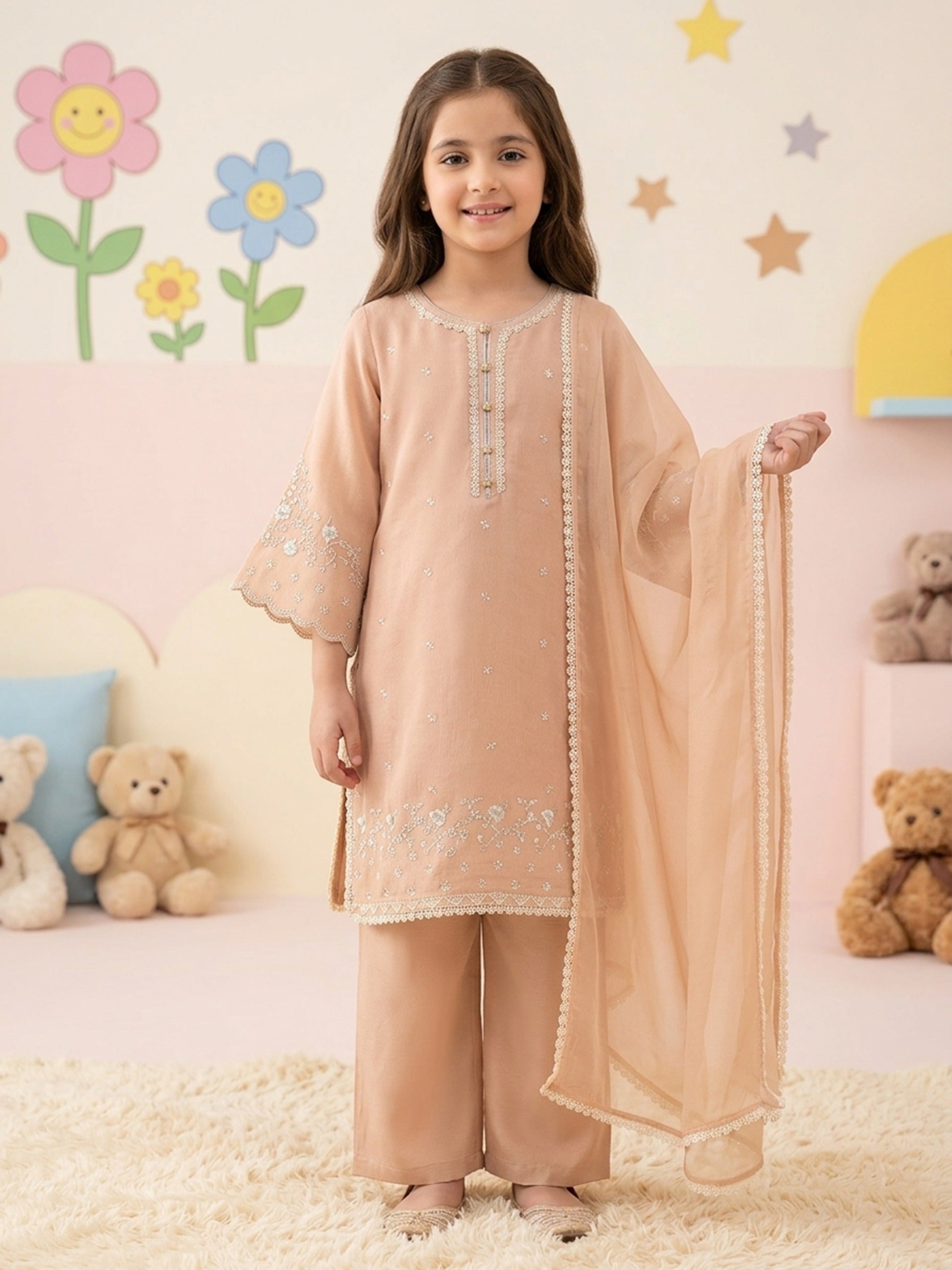 (Kids) 3 Piece - Pure Cotton Net Suit FKD-070