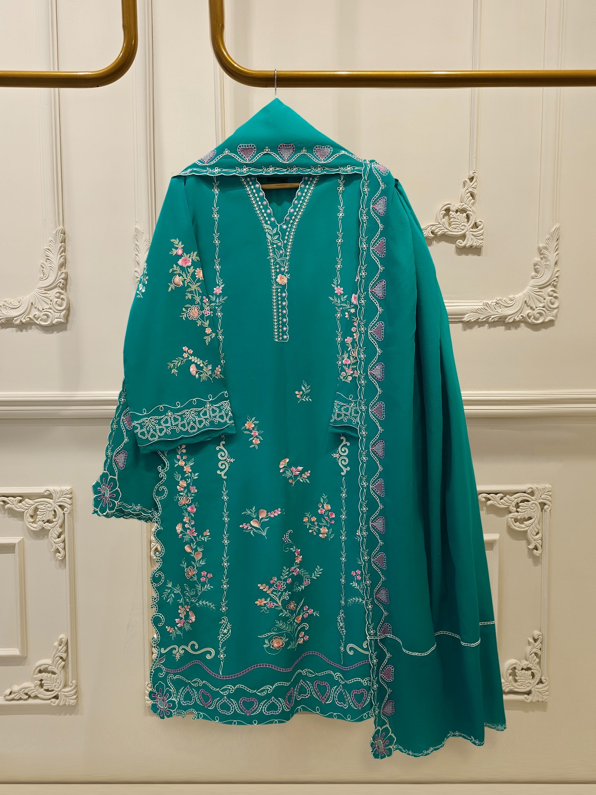 3 Piece - Embroidered Cambric Suit S114636