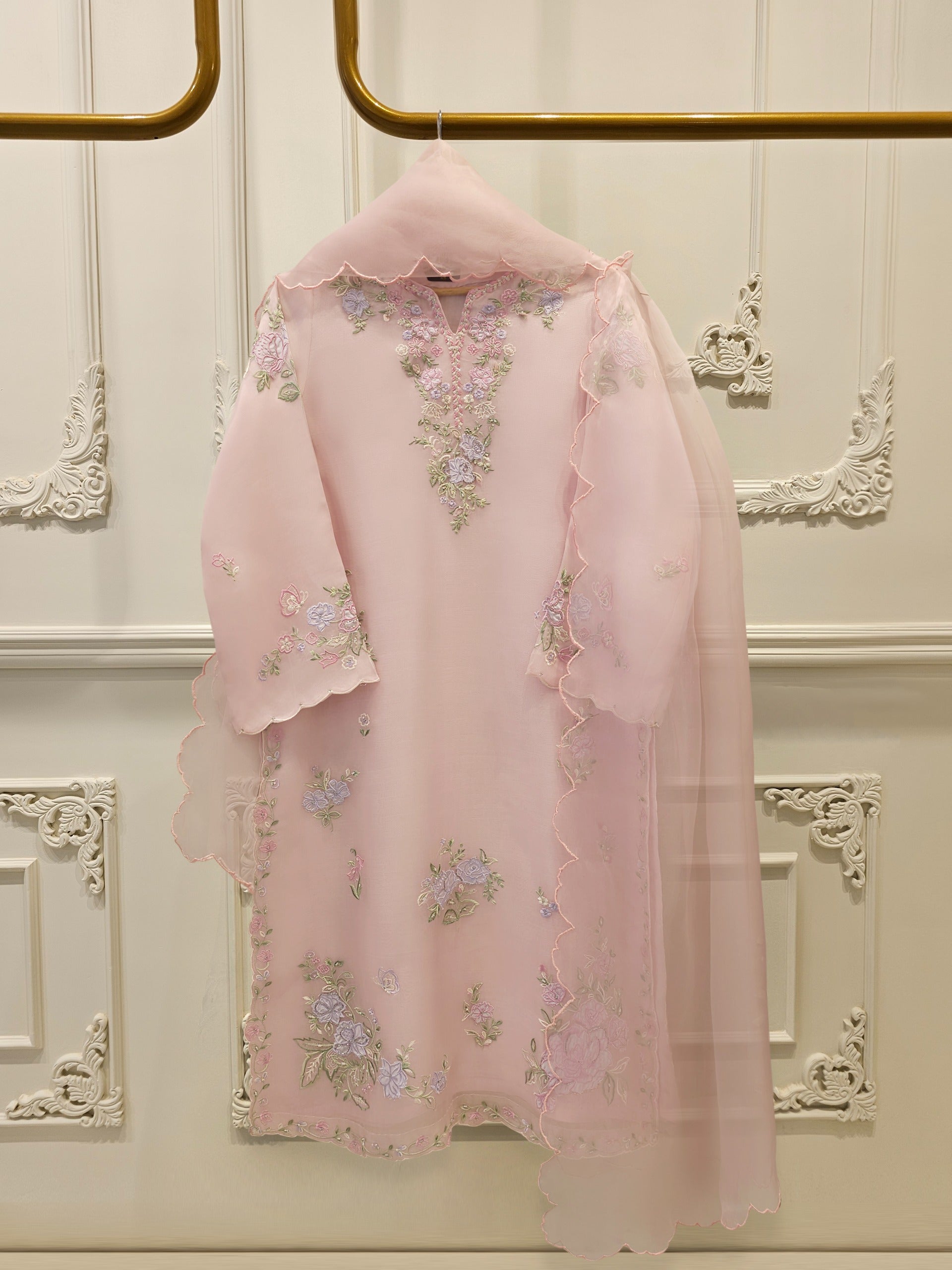 3 Piece - Pure Organza Embroidered Suit S114708