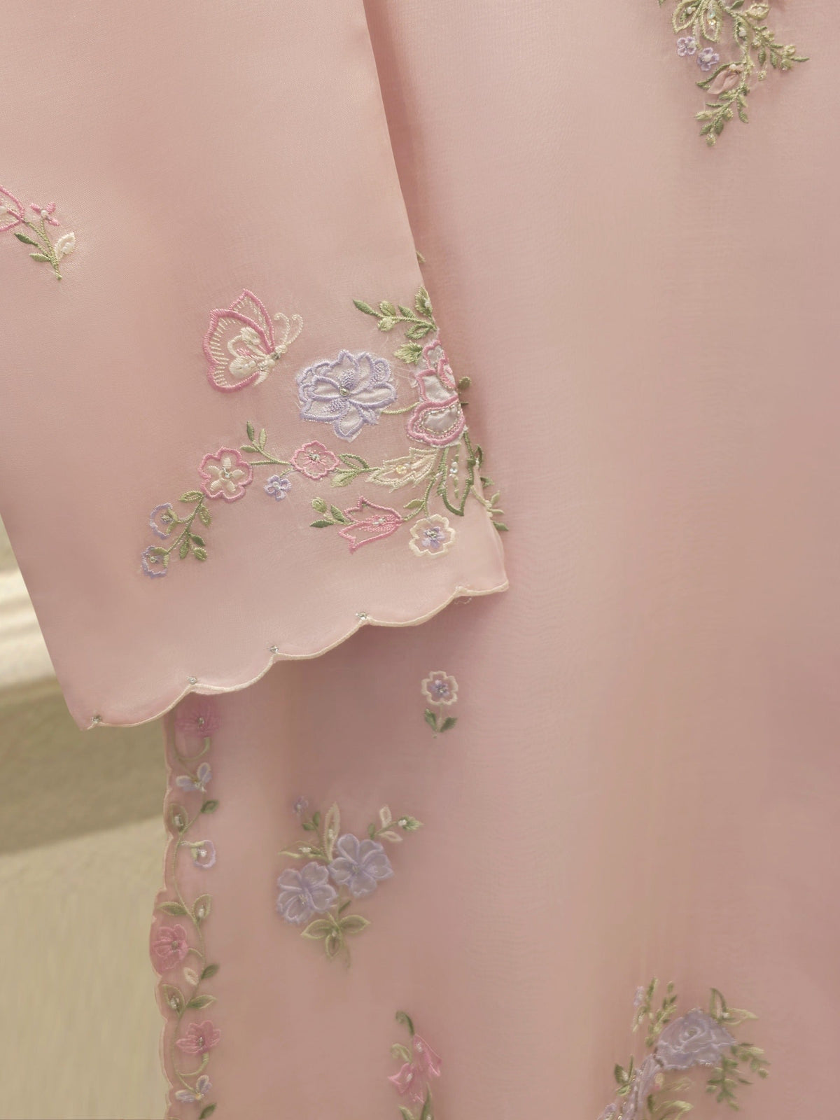3 Piece - Pure Organza Embroidered Suit S114708