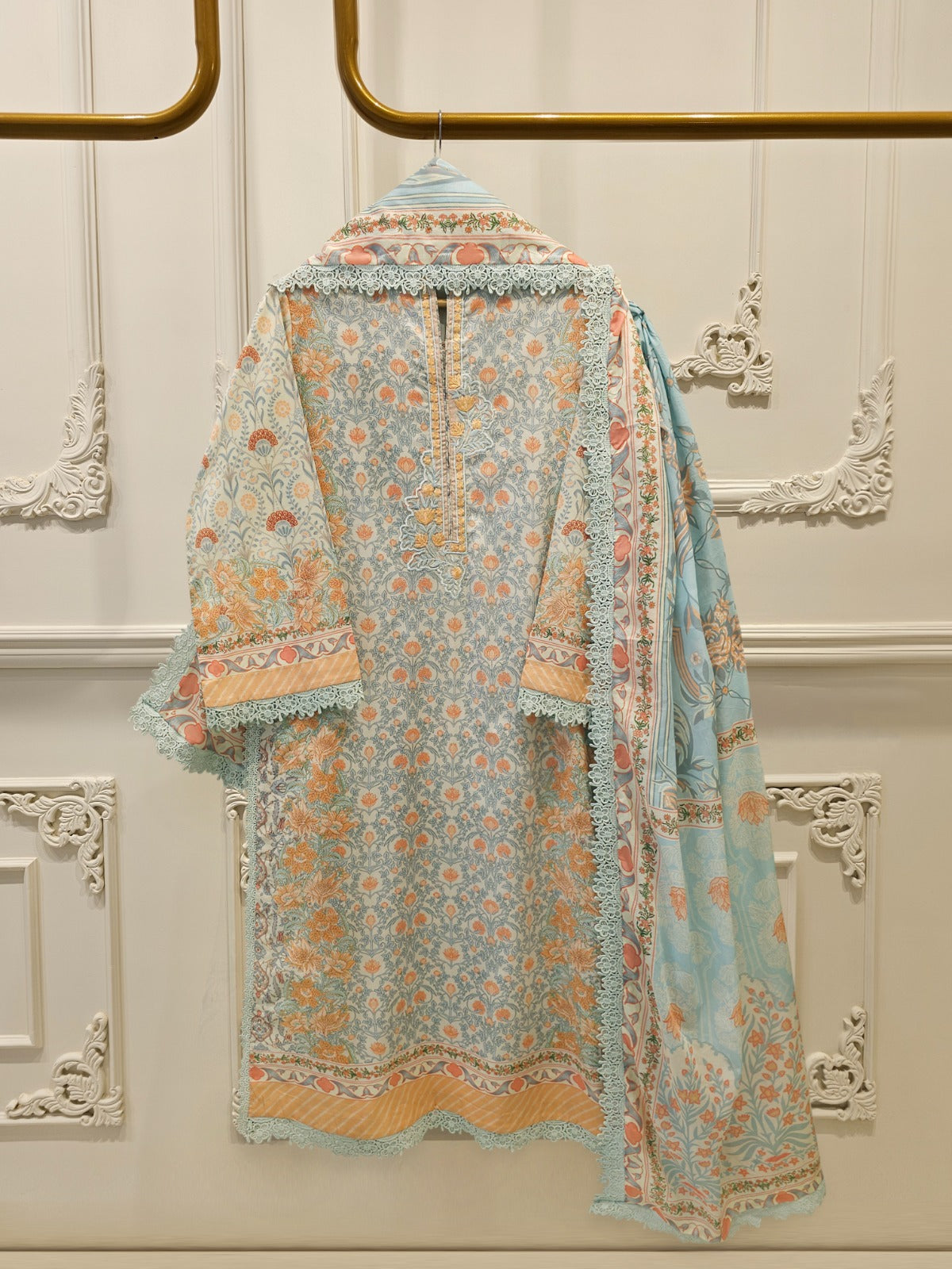 2-Piece Embroidered Digital Printed Cambric Suit S114760