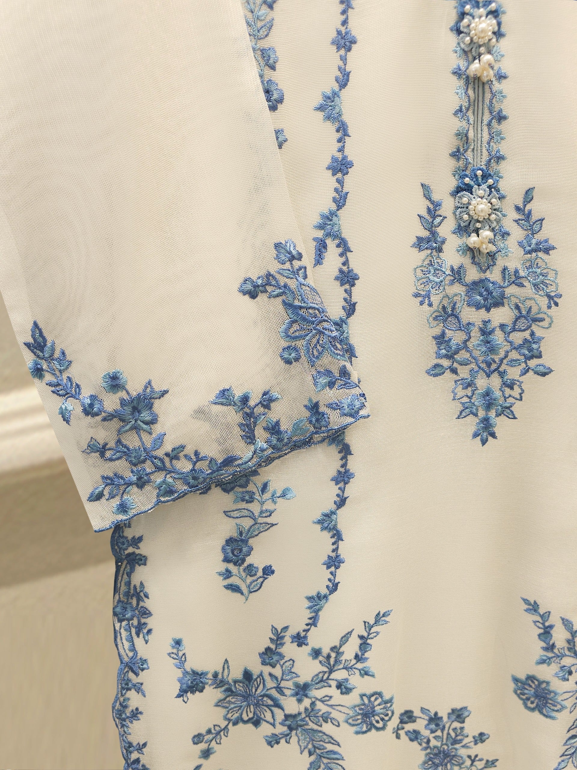 (Unstitched) 3 Piece - Pure Embroidered Cotton Net Suit S114767