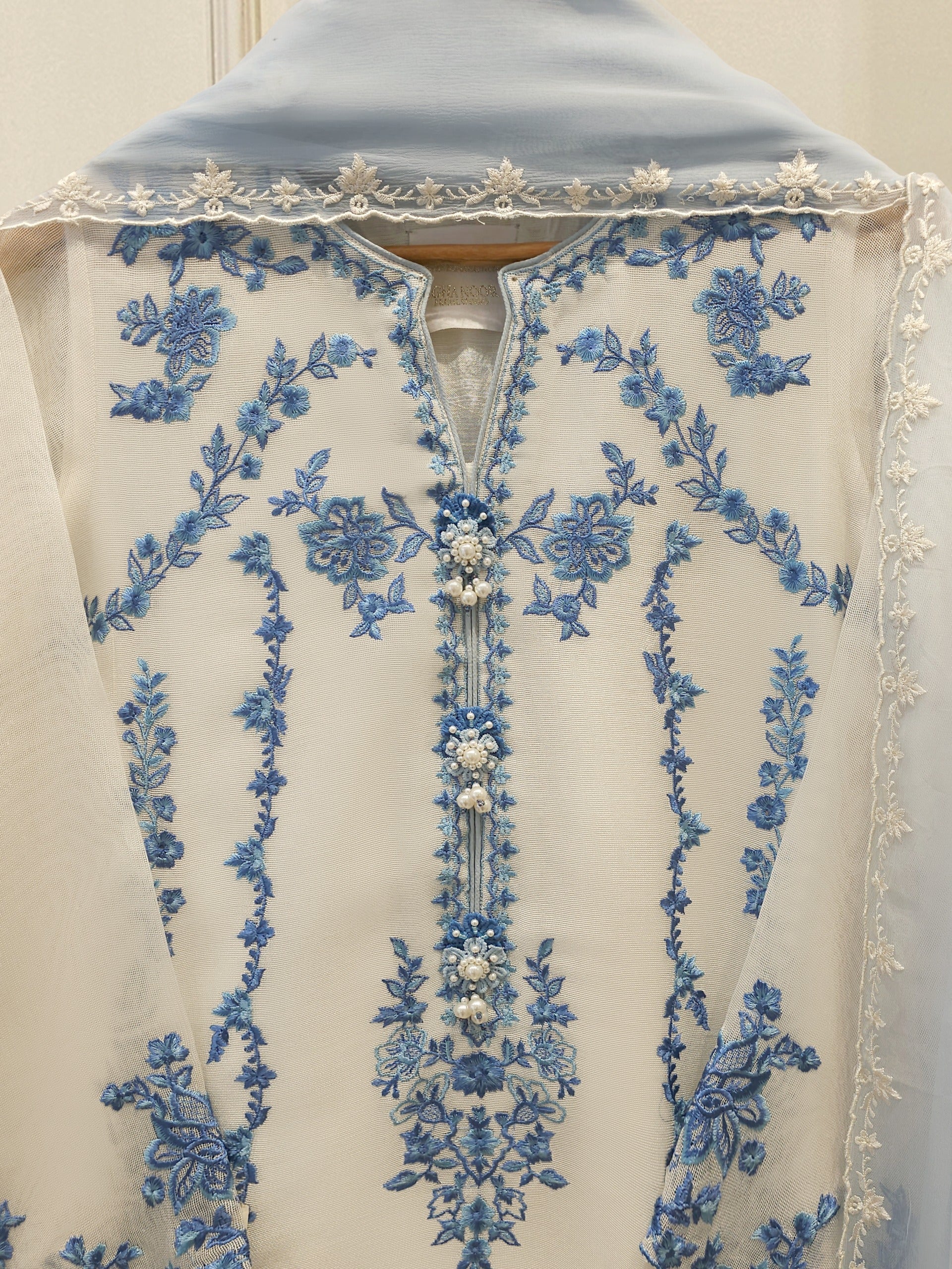 (Unstitched) 3 Piece - Pure Embroidered Cotton Net Suit S114767