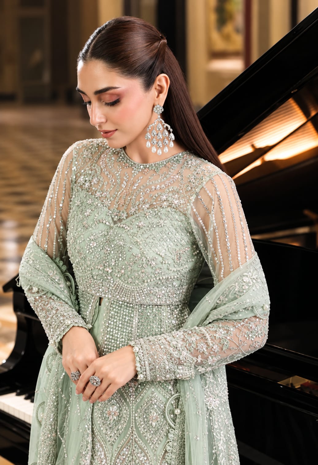 Elaf ESH-10 DIANA Luxury Net Embroidered 3Pc Unstitched Suit PA-194