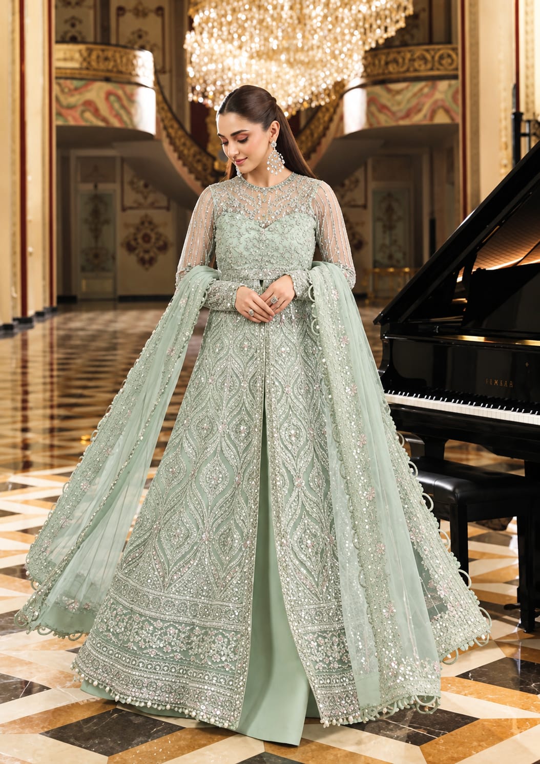 Elaf ESH-10 DIANA Luxury Net Embroidered 3Pc Unstitched Suit PA-194