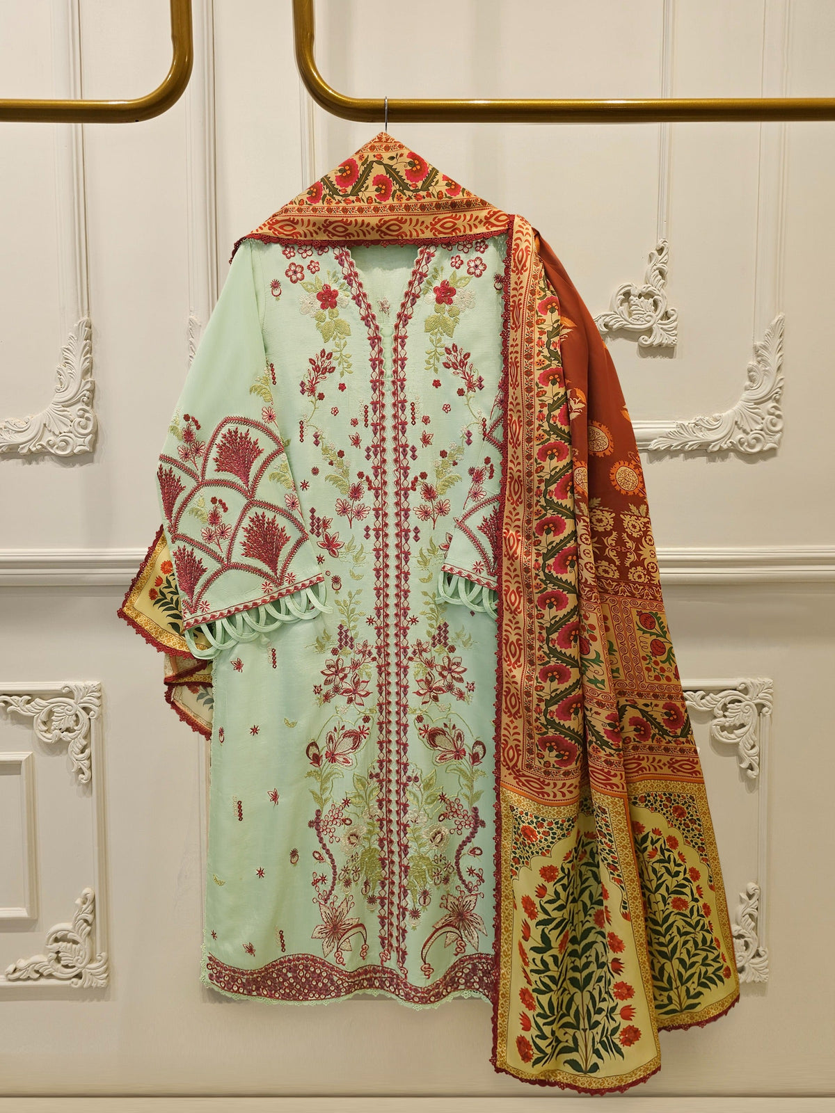 3 Piece- Pure Korean Silk Embroidered Suit S115570