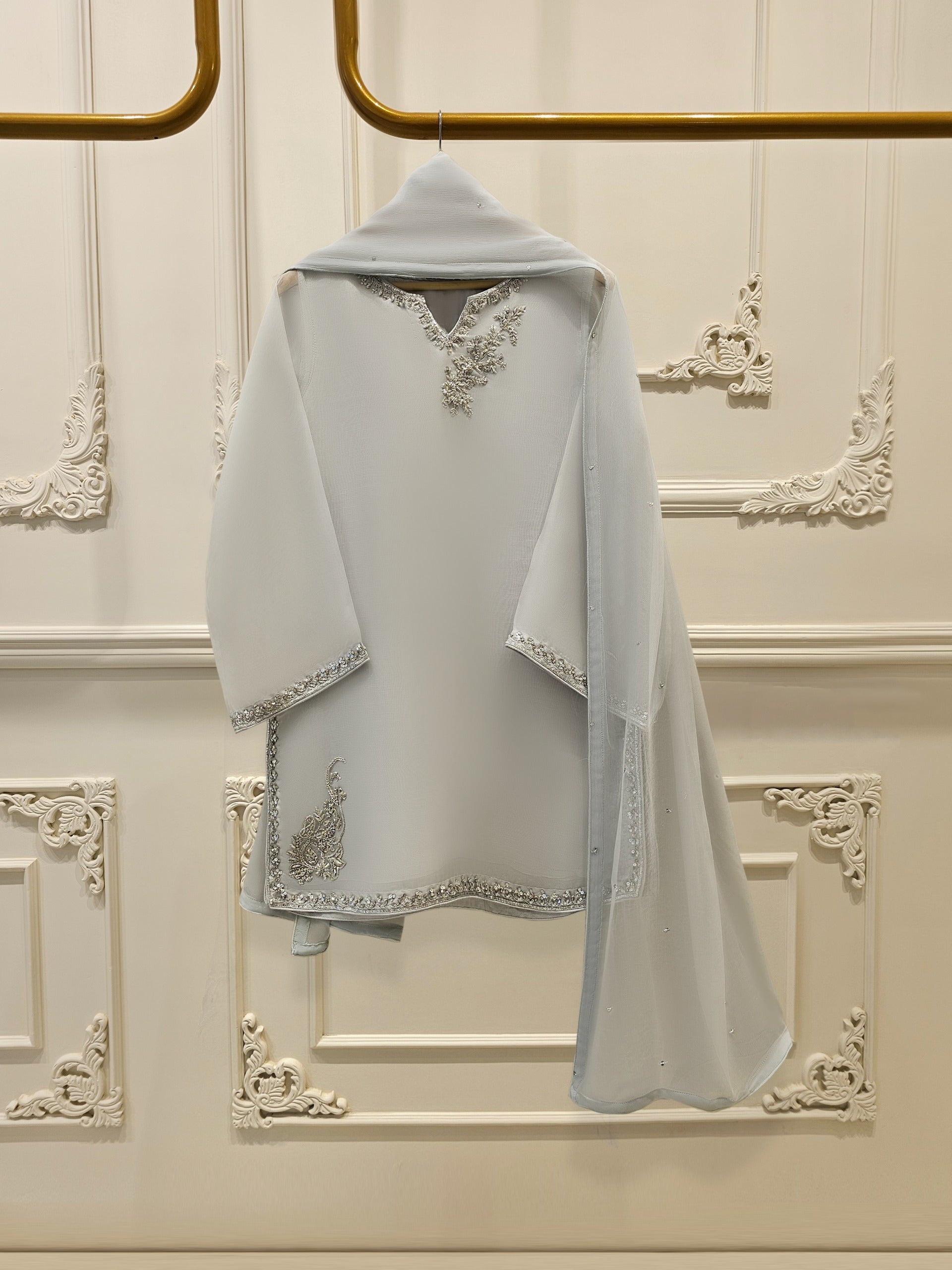 3 Piece - Pure Organza Embroidered Suit S111965