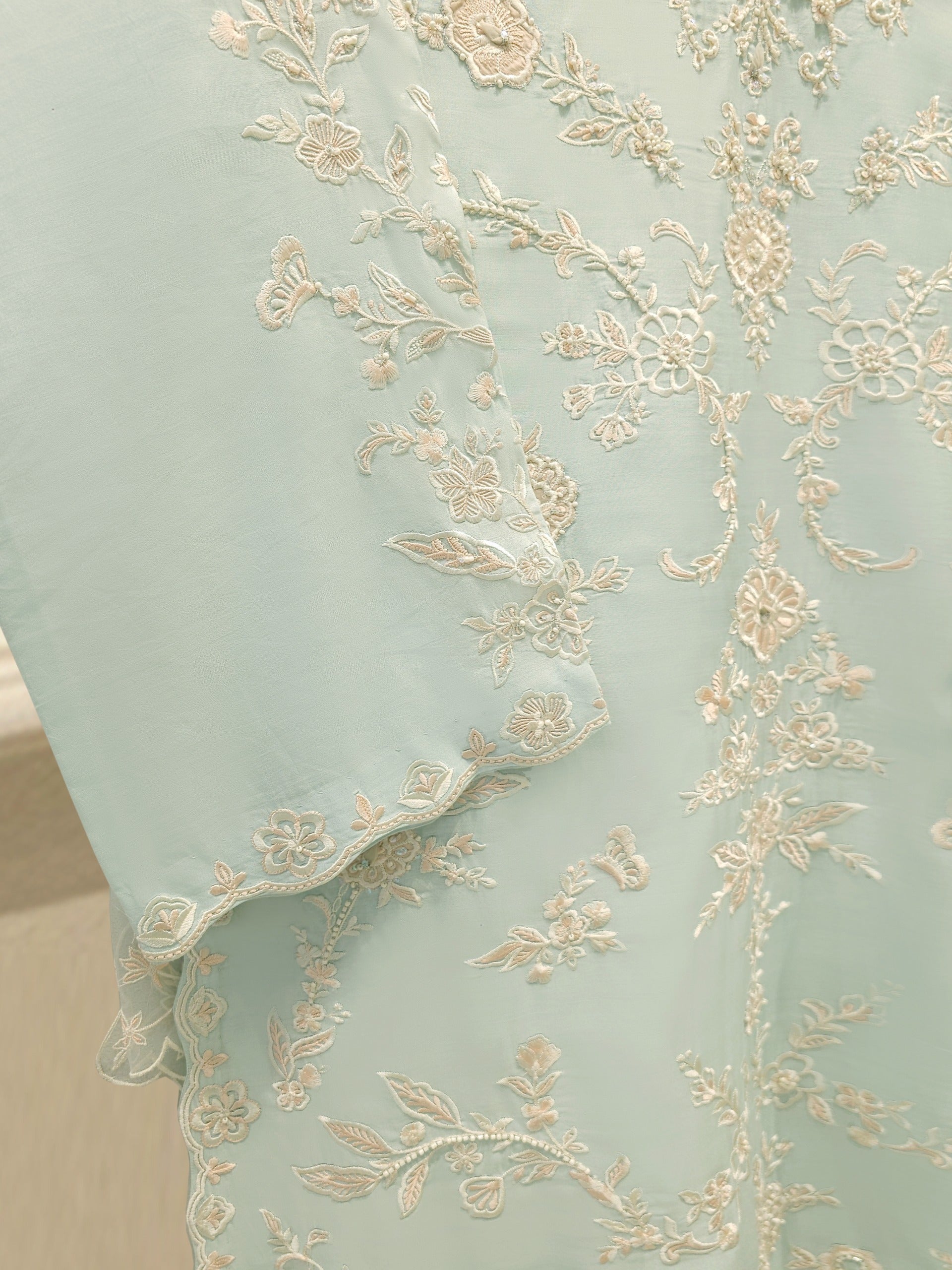 3 Piece- Pure Khadi Silk Embroidered Suit S112074