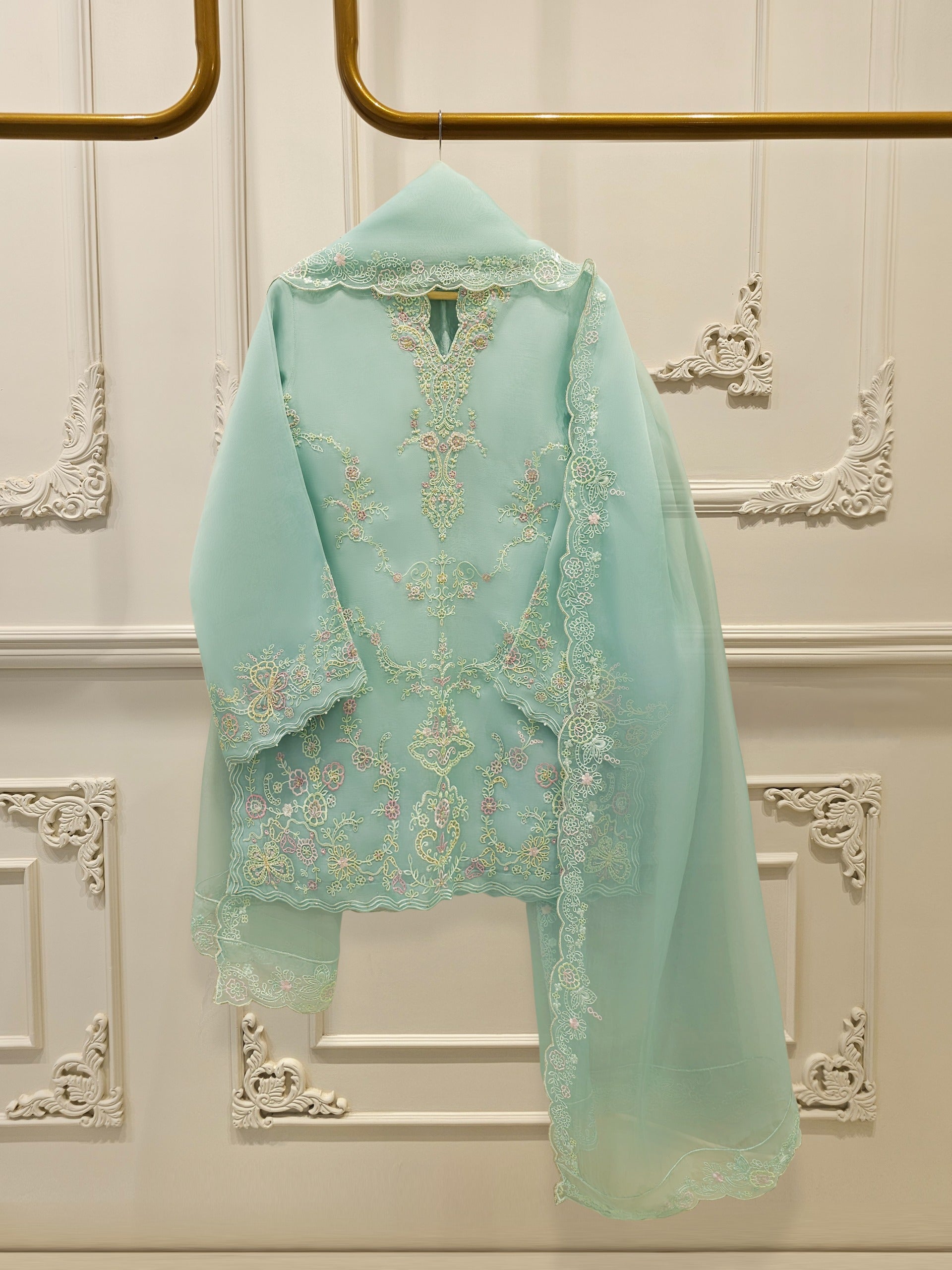 3 Piece - Pure Embroidered Organza Suit S112183