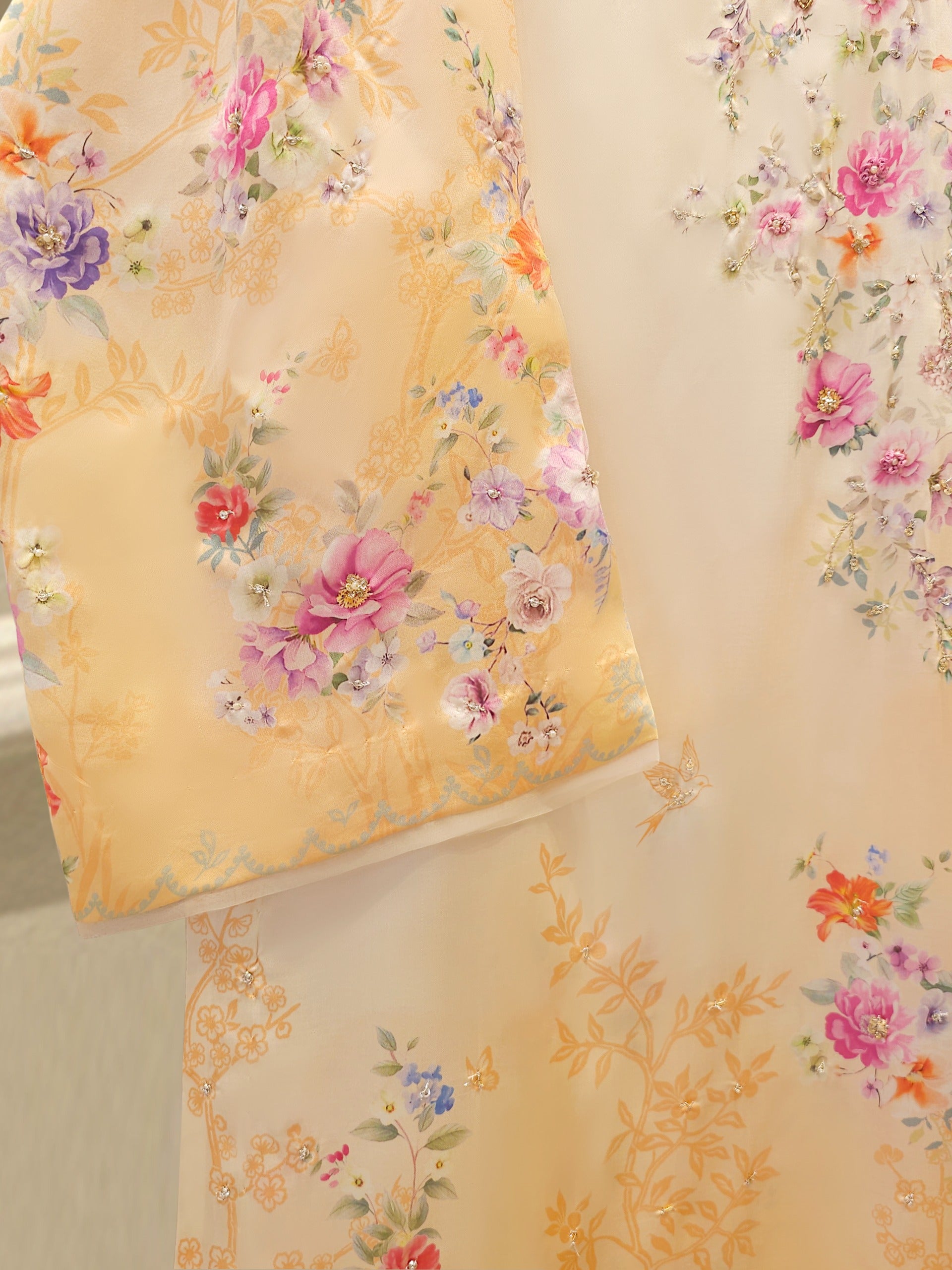 2 Piece - Pure Embroidered Charmeuse Silk Suit S112231