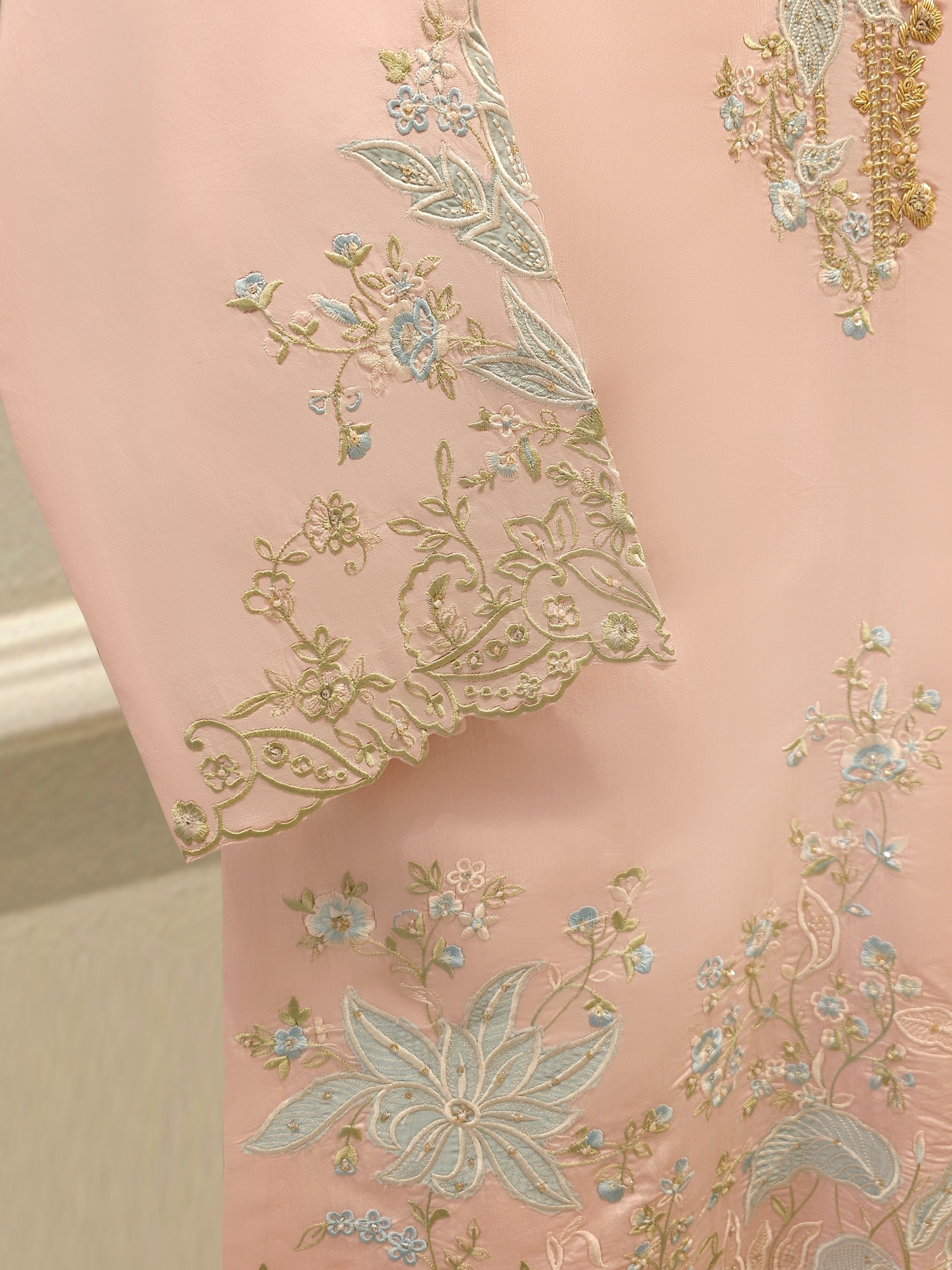 3 Piece- Pure Khadi Silk Embroidered Suit S112336