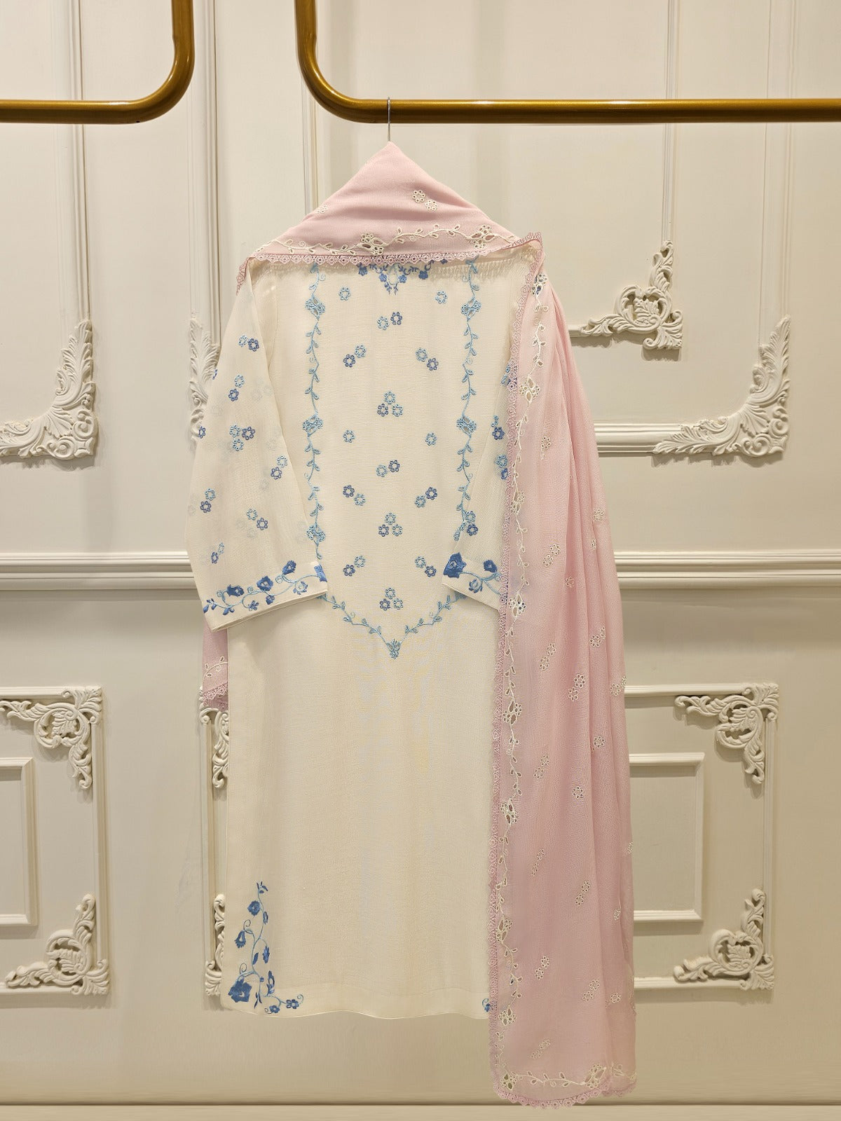 3 Piece - Pure Embroidered Cotton Net Suit S112397