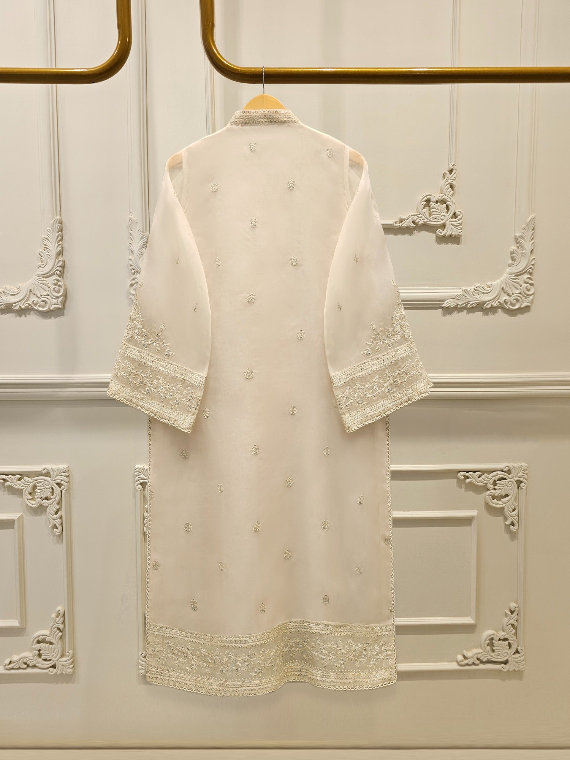 3 Piece - Pure Organza Embroidered Suit S112454