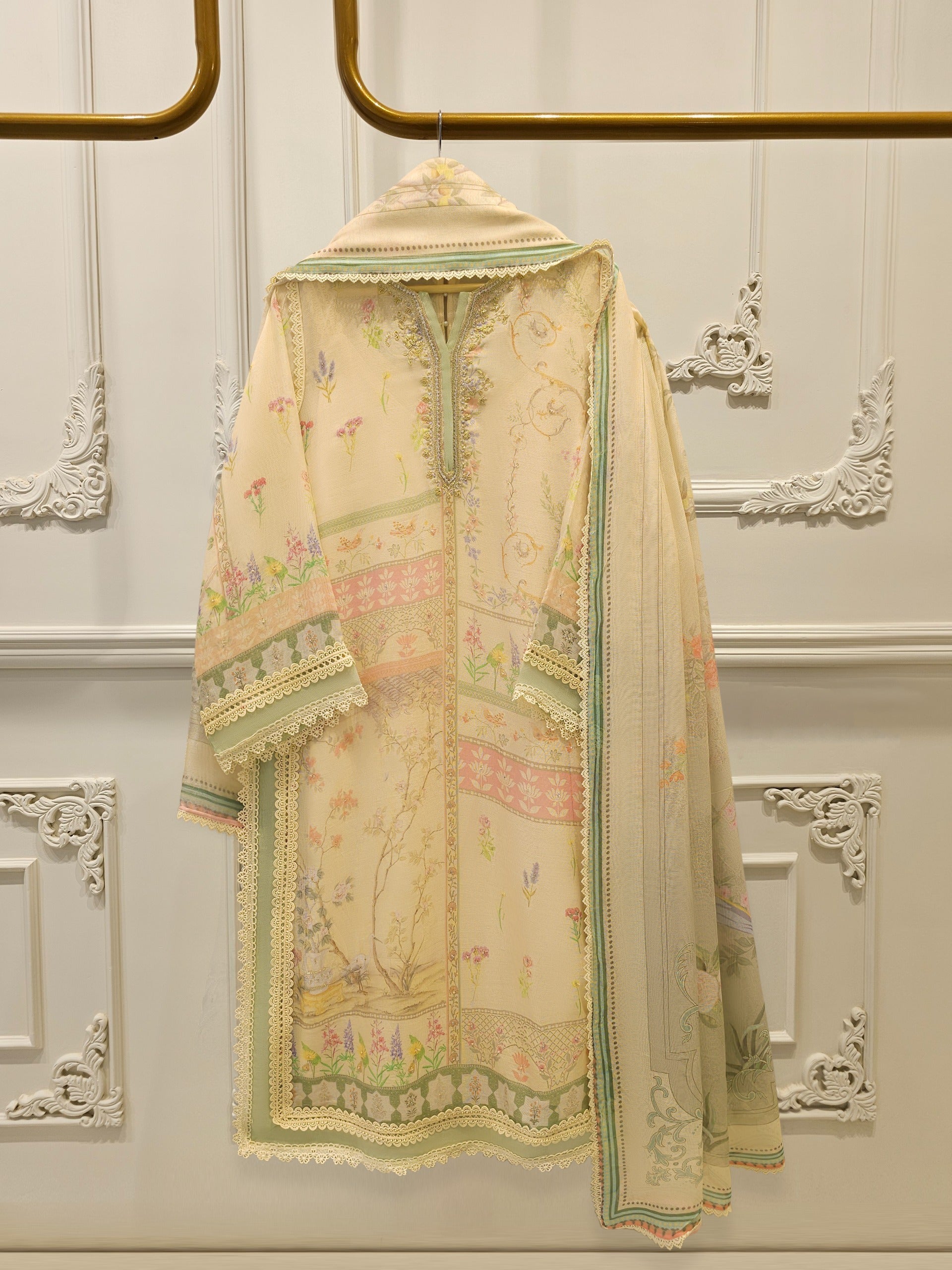 3 Piece - Pure Embroidered Printed Cotton Net Suit S112502