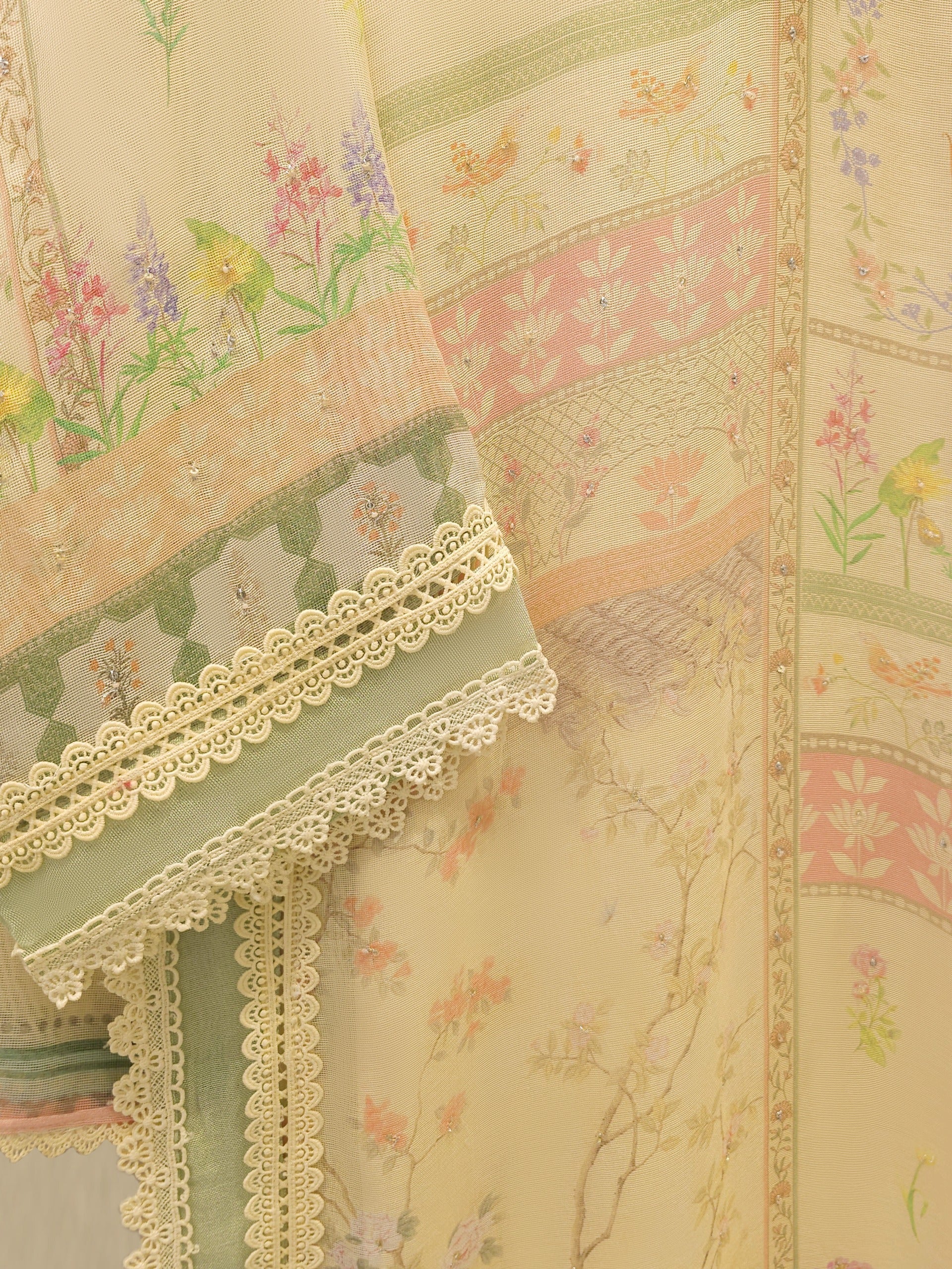 3 Piece - Pure Embroidered Printed Cotton Net Suit S112502