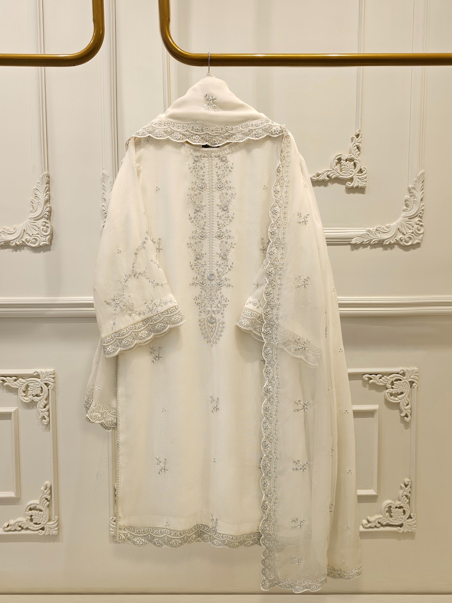 3 Piece - Pure Embroidered Cotton Net Suit S112510