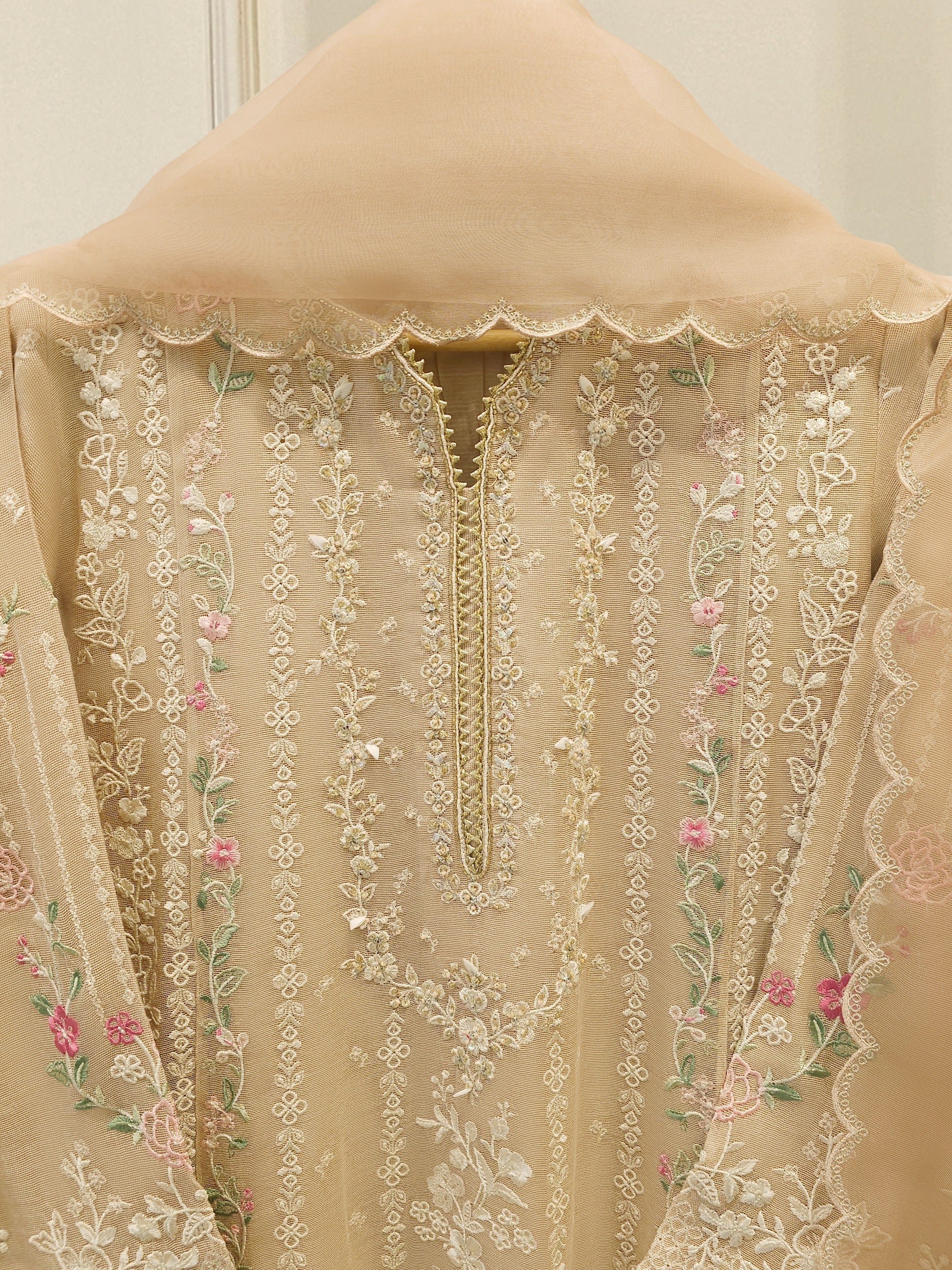 3 Piece - Pure Embroidered Cotton Net Suit S112680