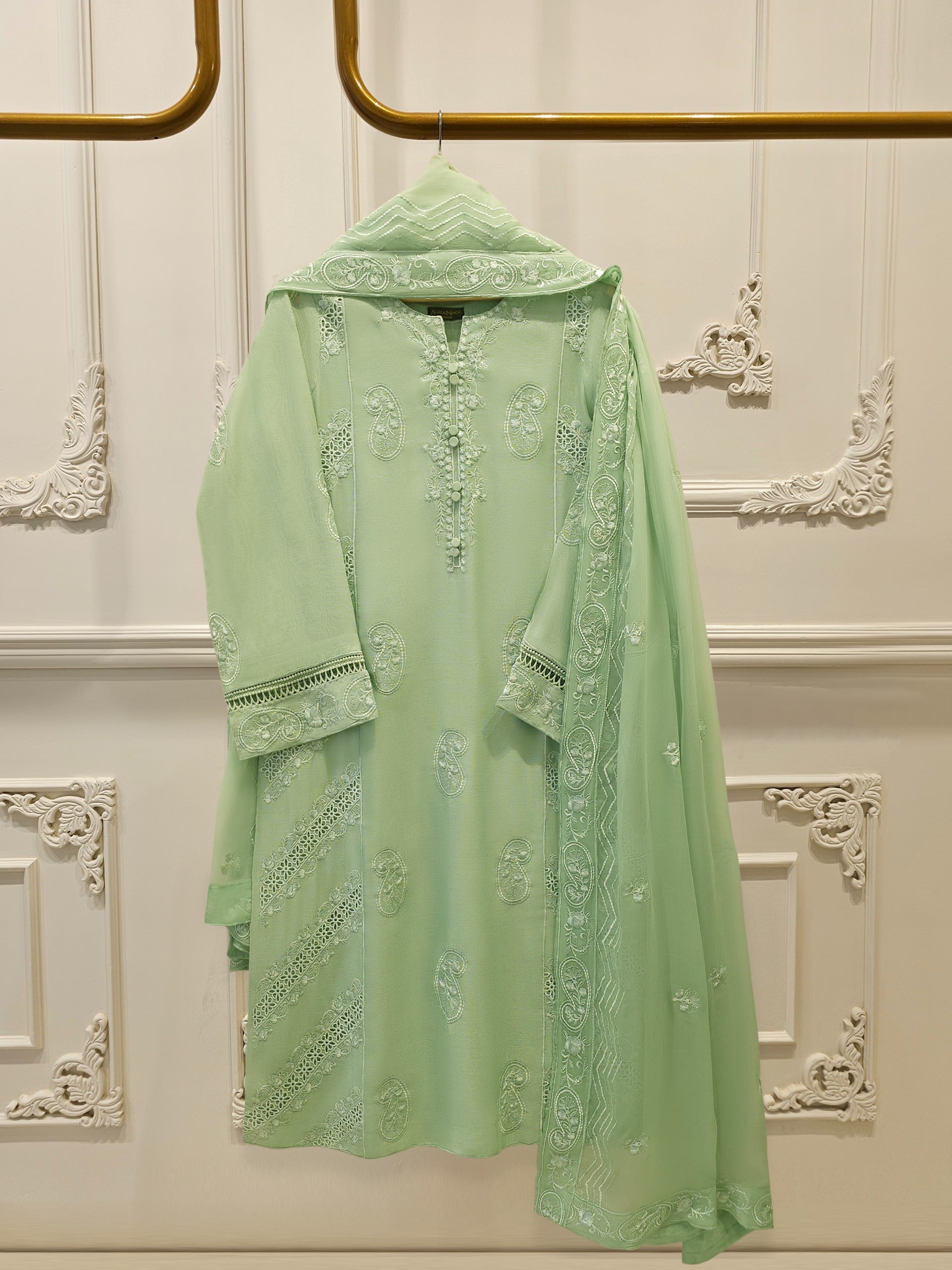 3 Piece - Pure Embroidered Cotton Net Suit S112808