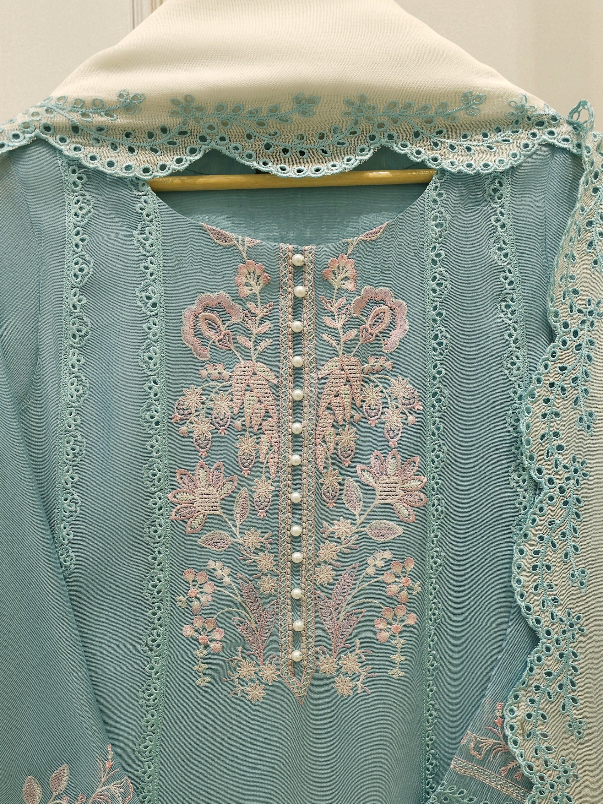 3 Piece - Pure Embroidered Cotton Net Suit S112900