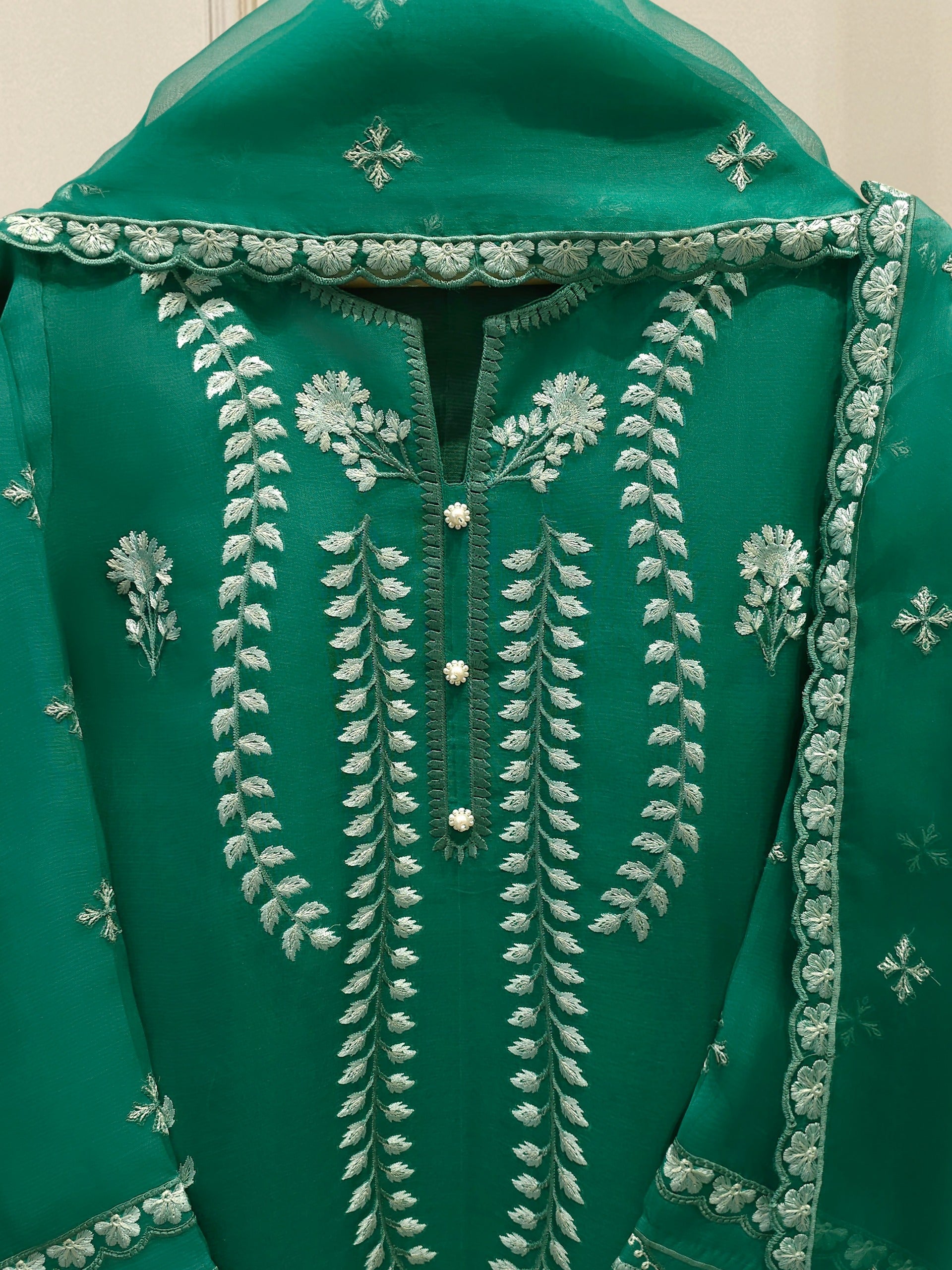 2 Piece - Pure Organza Embroidered Suit S112923