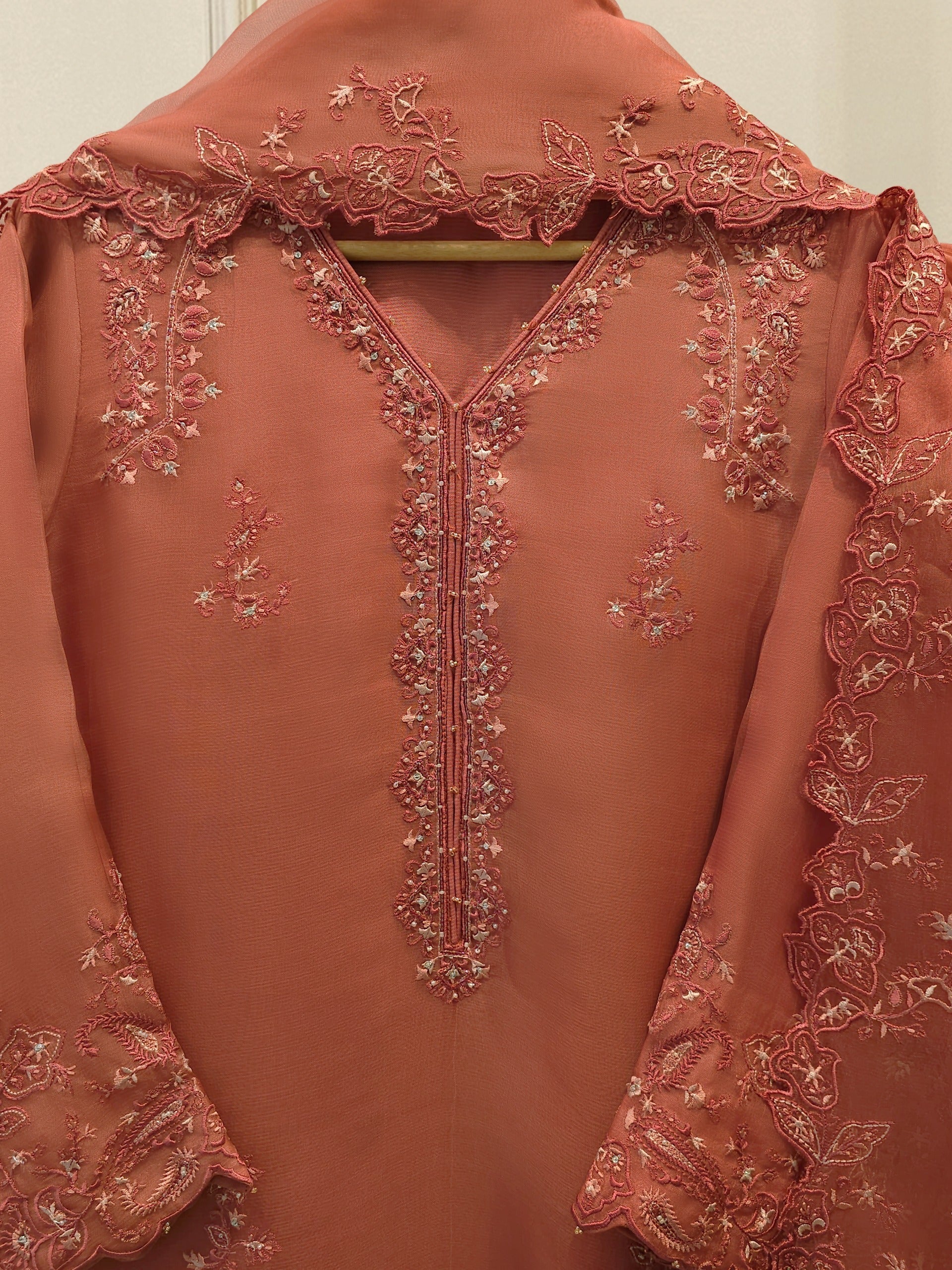 3 Piece - Pure Organza Embroidered Suit S112919