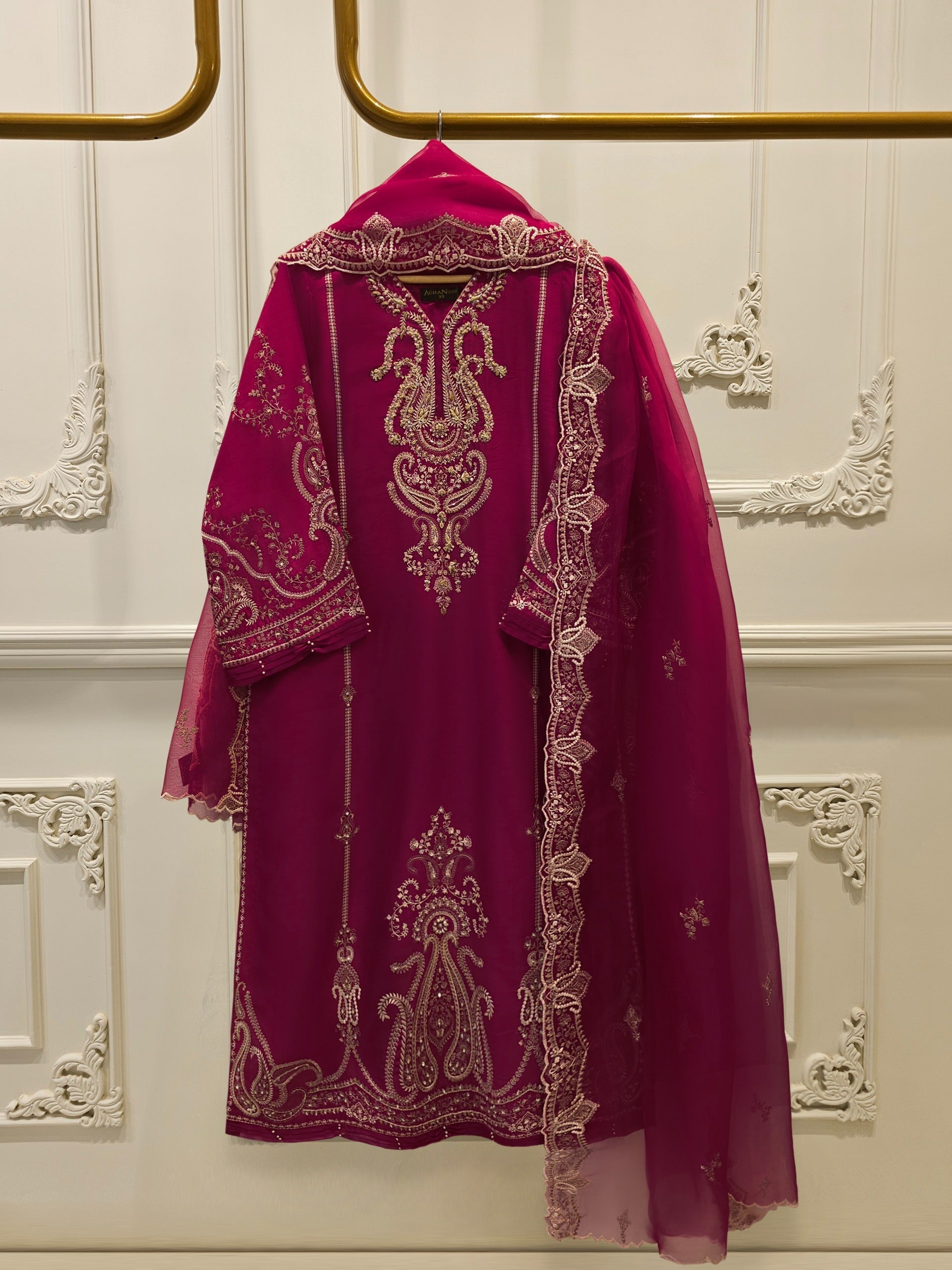 3 Piece- Pure Embroidered Sheesha Silk Suit S112832