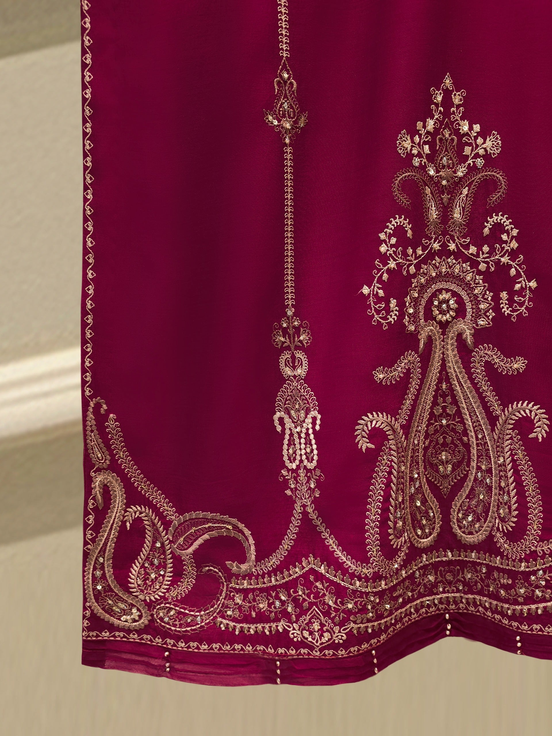 3 Piece- Pure Embroidered Sheesha Silk Suit S112832