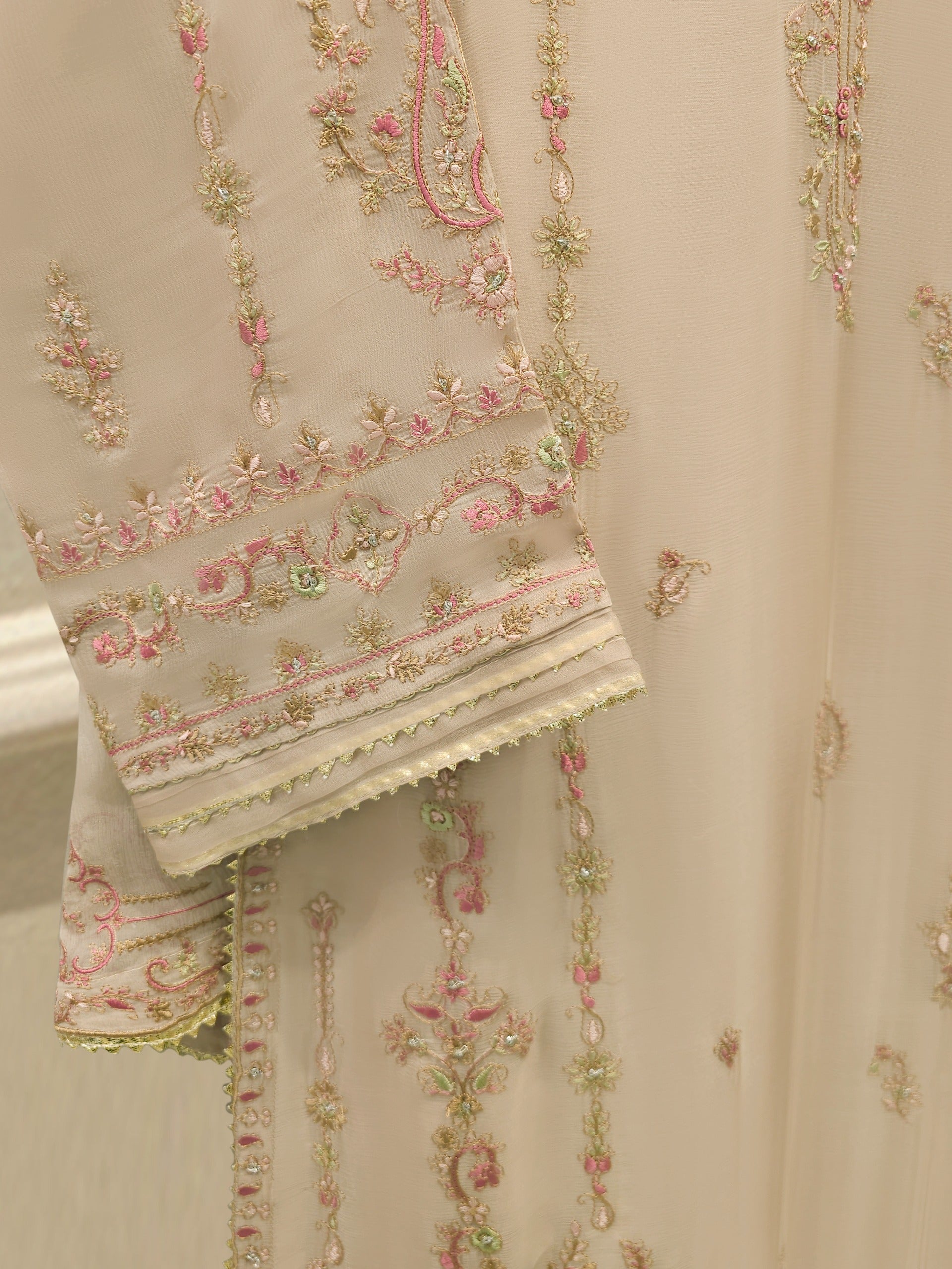 3 Piece - Pure Chiffon Embroidered Suit S112940