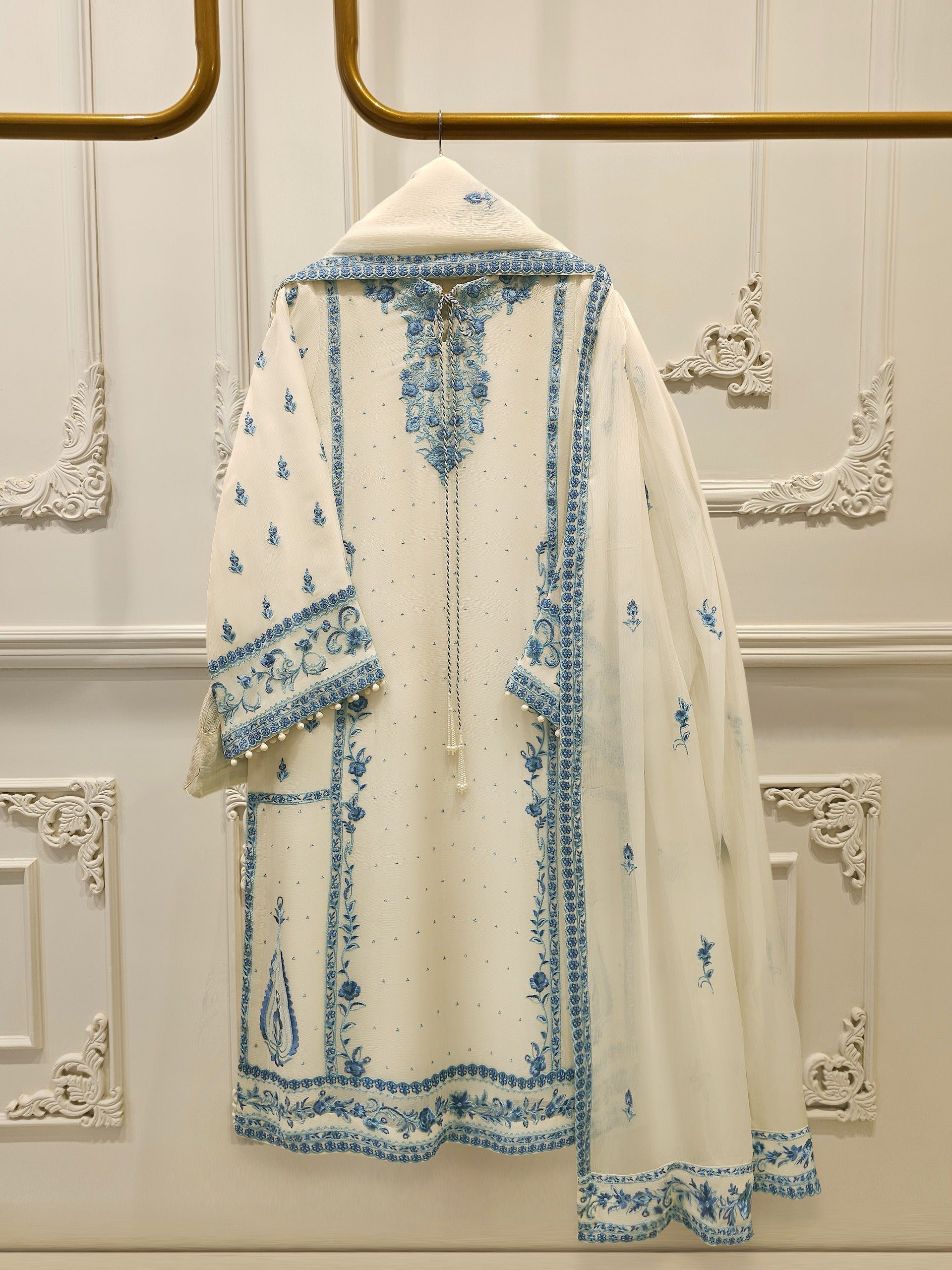 3 Piece - Pure Chiffon Embroidered Suit S112952