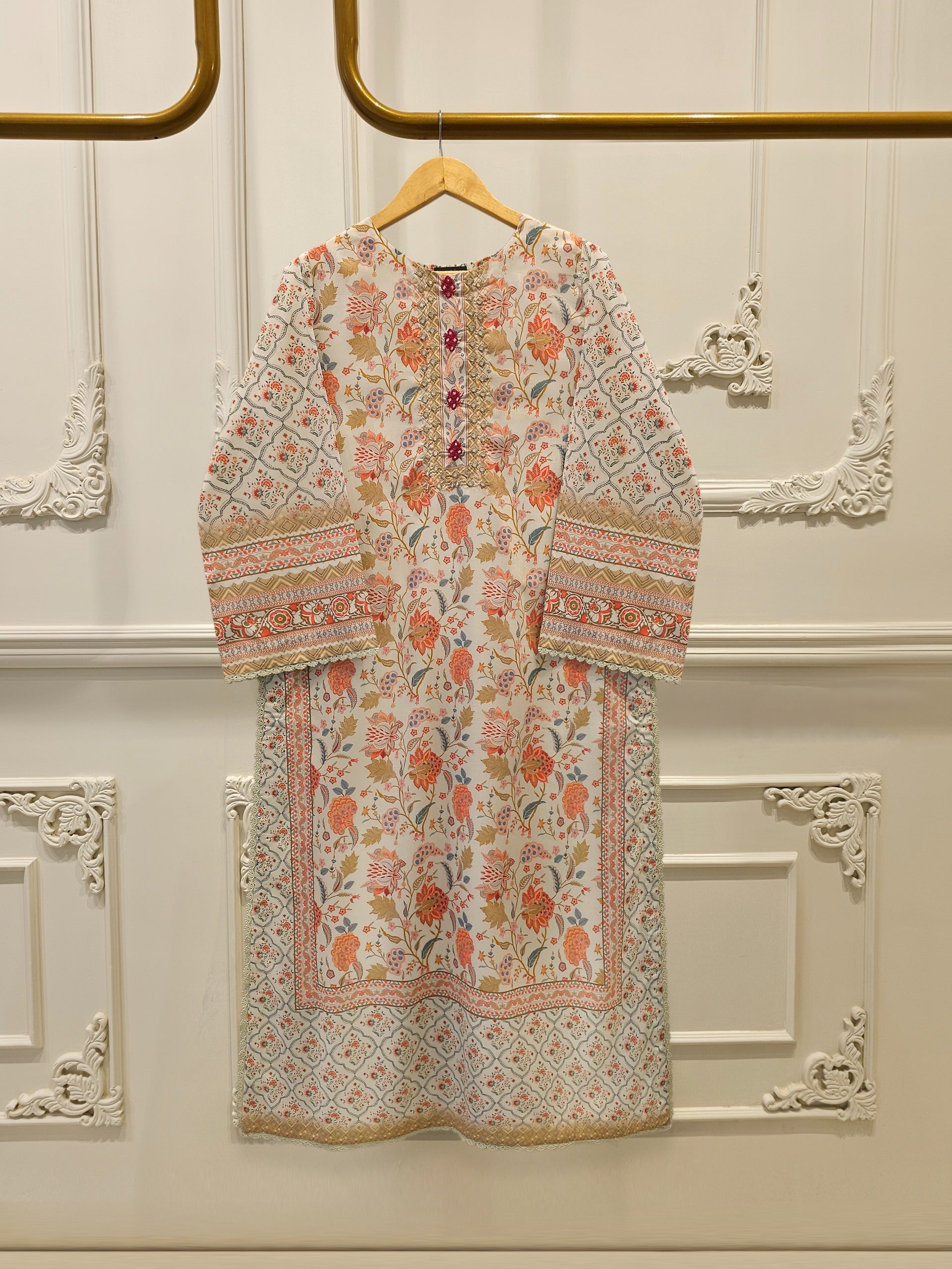 Digital Printed Embroidered Cambric Shirt S112958