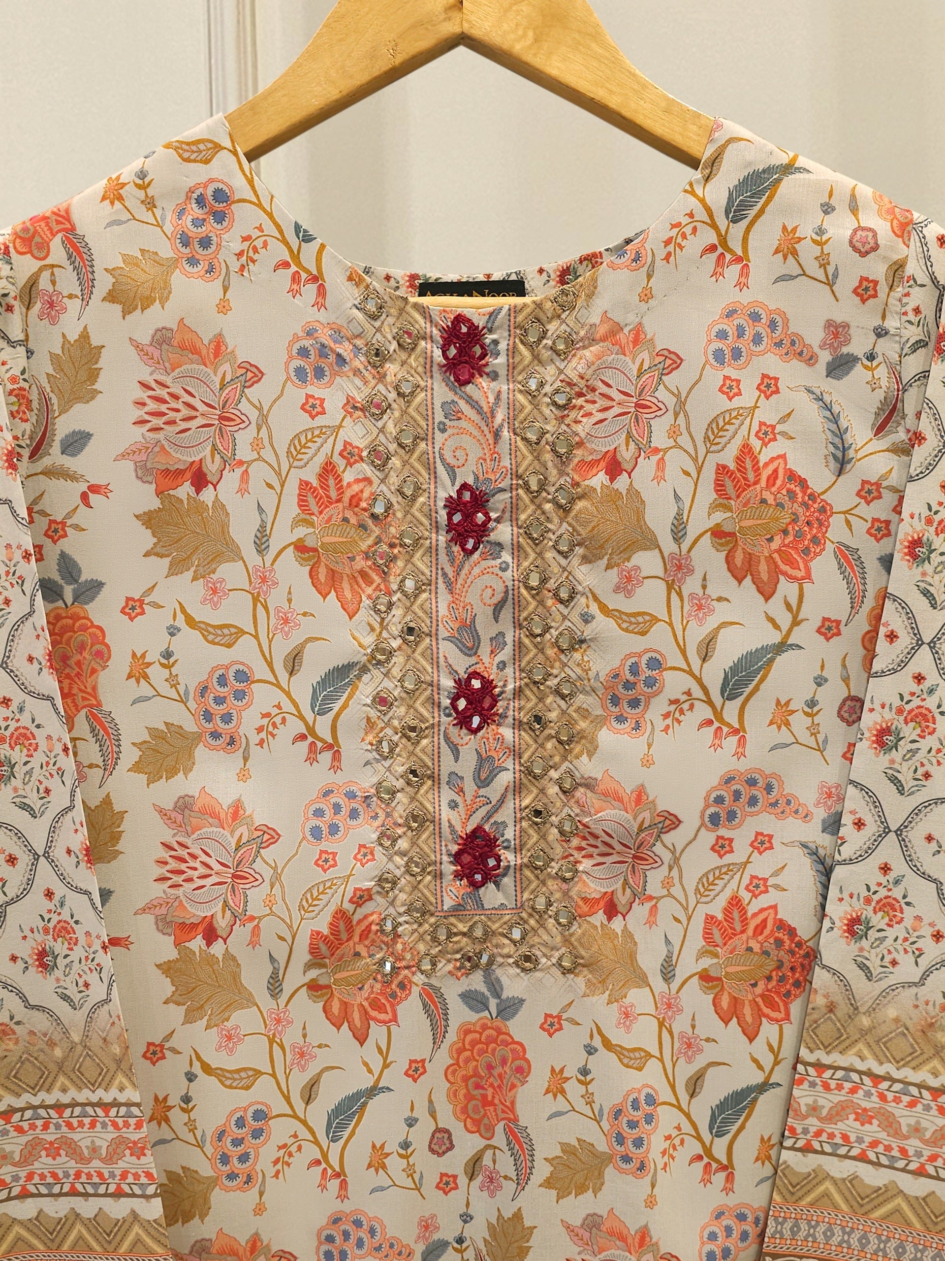 Digital Printed Embroidered Cambric Shirt S112958
