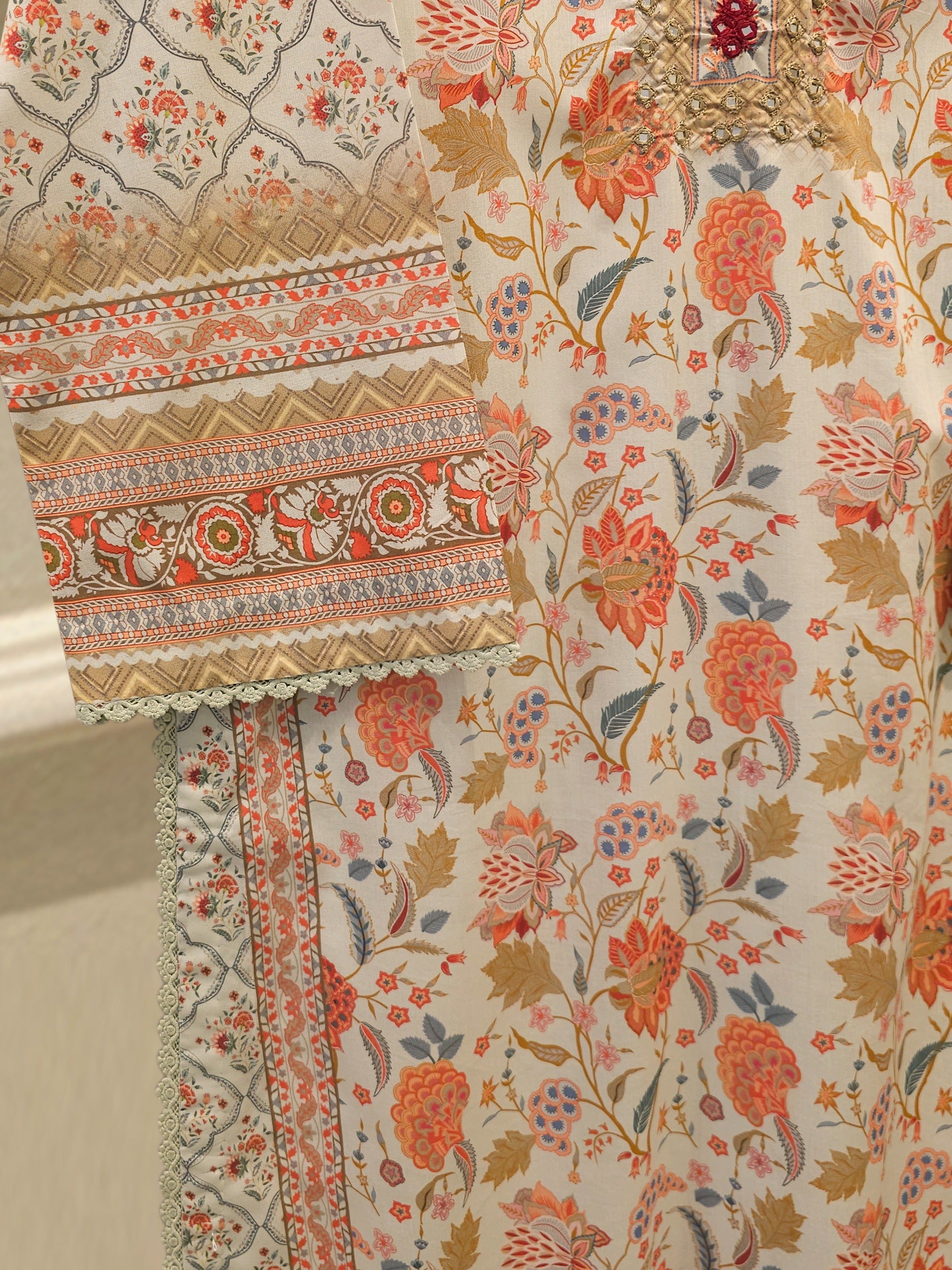 Digital Printed Embroidered Cambric Shirt S112958